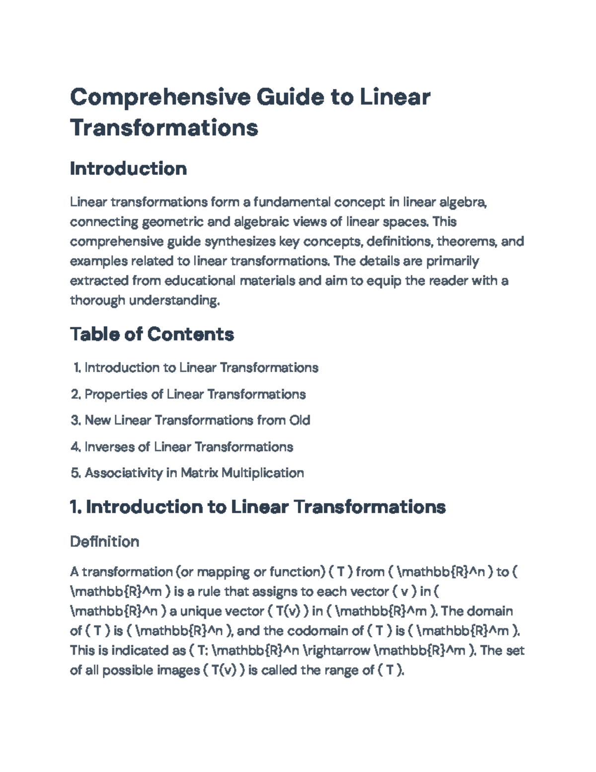 Comprehensive Guide to Linear Transformations in Algebra - Final Exam ...