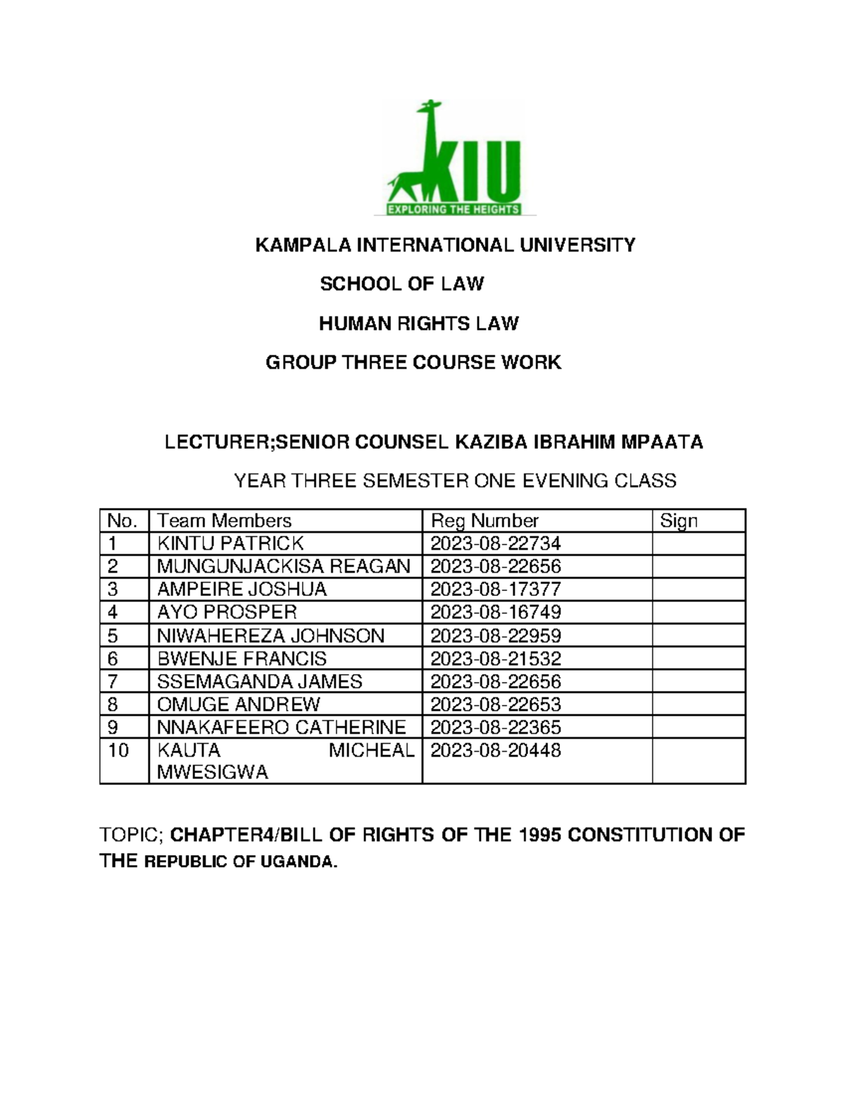 KAMPALA INTERNATIONAL UNIVERSITY SCHOOL OF LAW: Human Rights Law ...