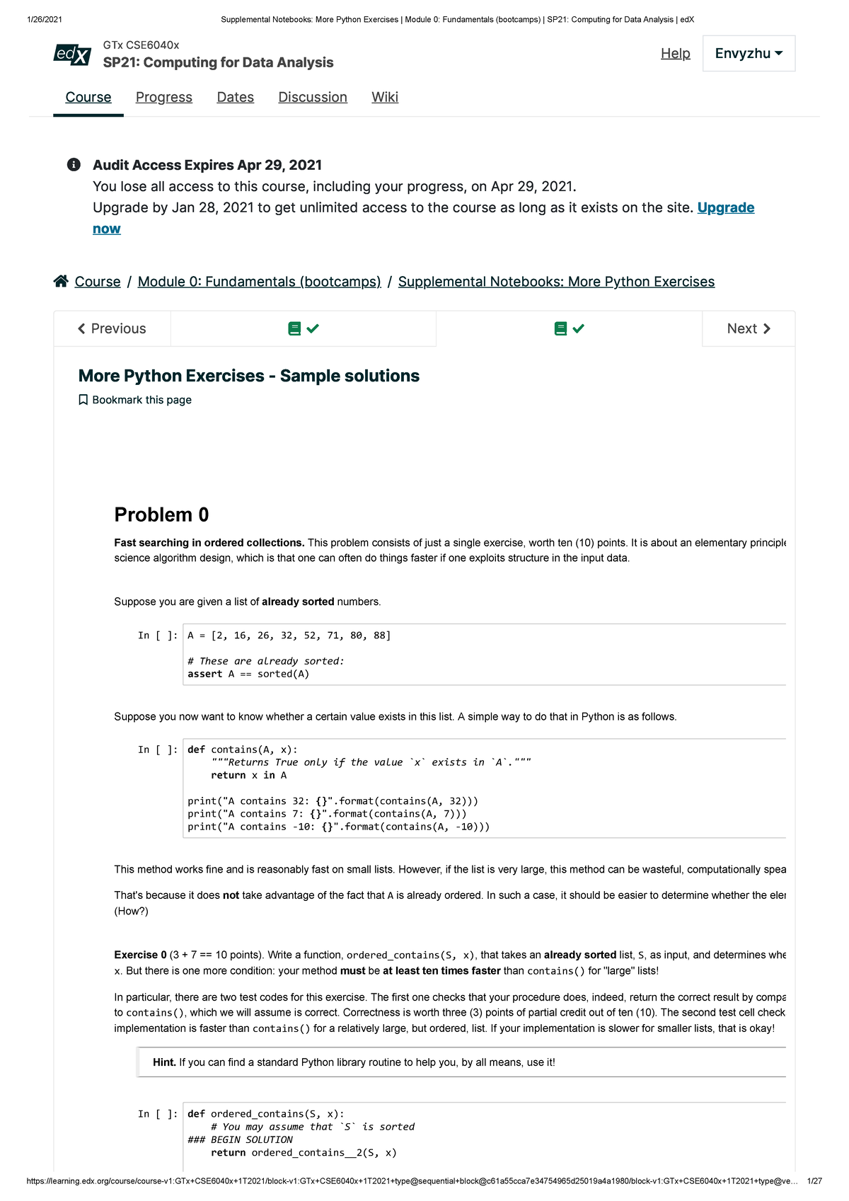 Supplemental Notebooks More Python Exercises Module 0 Fundamentals  (bootcamps) SP21 Computing for - Studocu