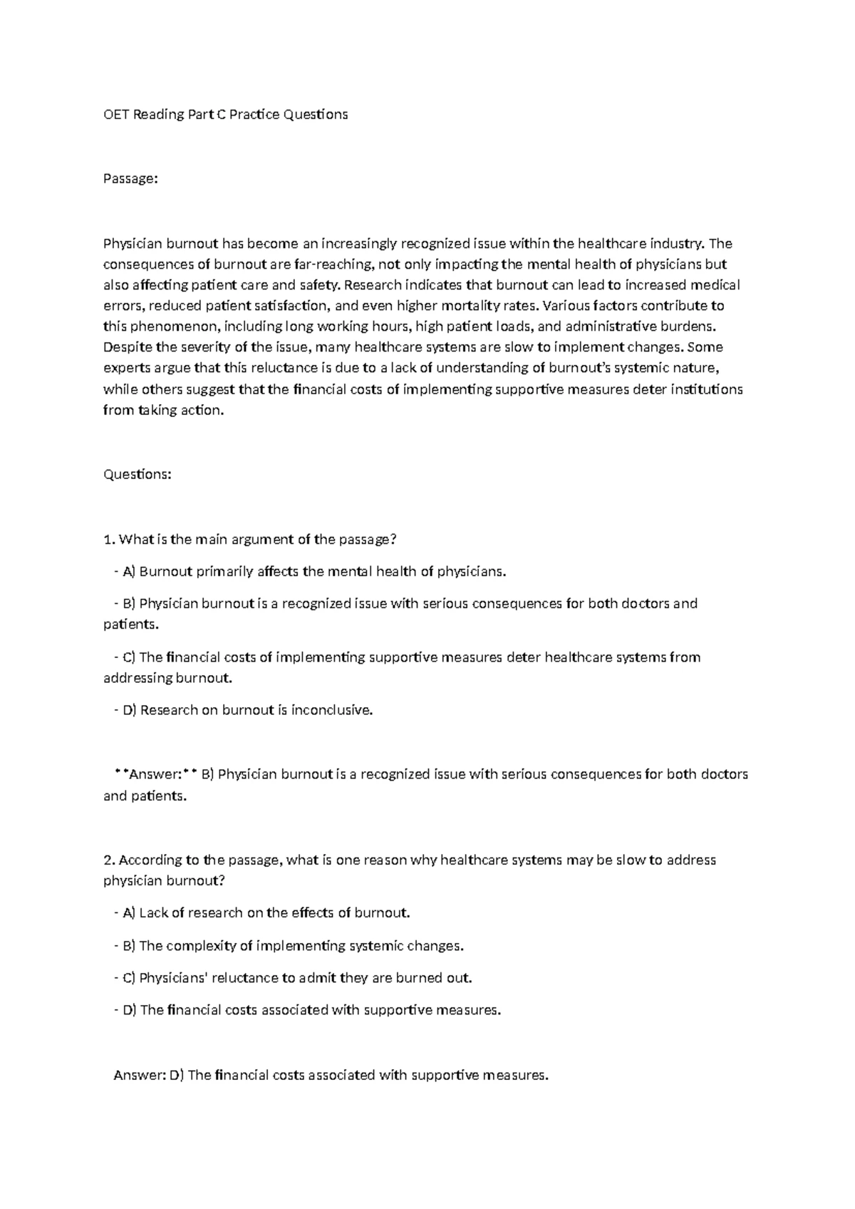 OET speaking (Tuesday) - Candidate Cue Card Setting: General ...