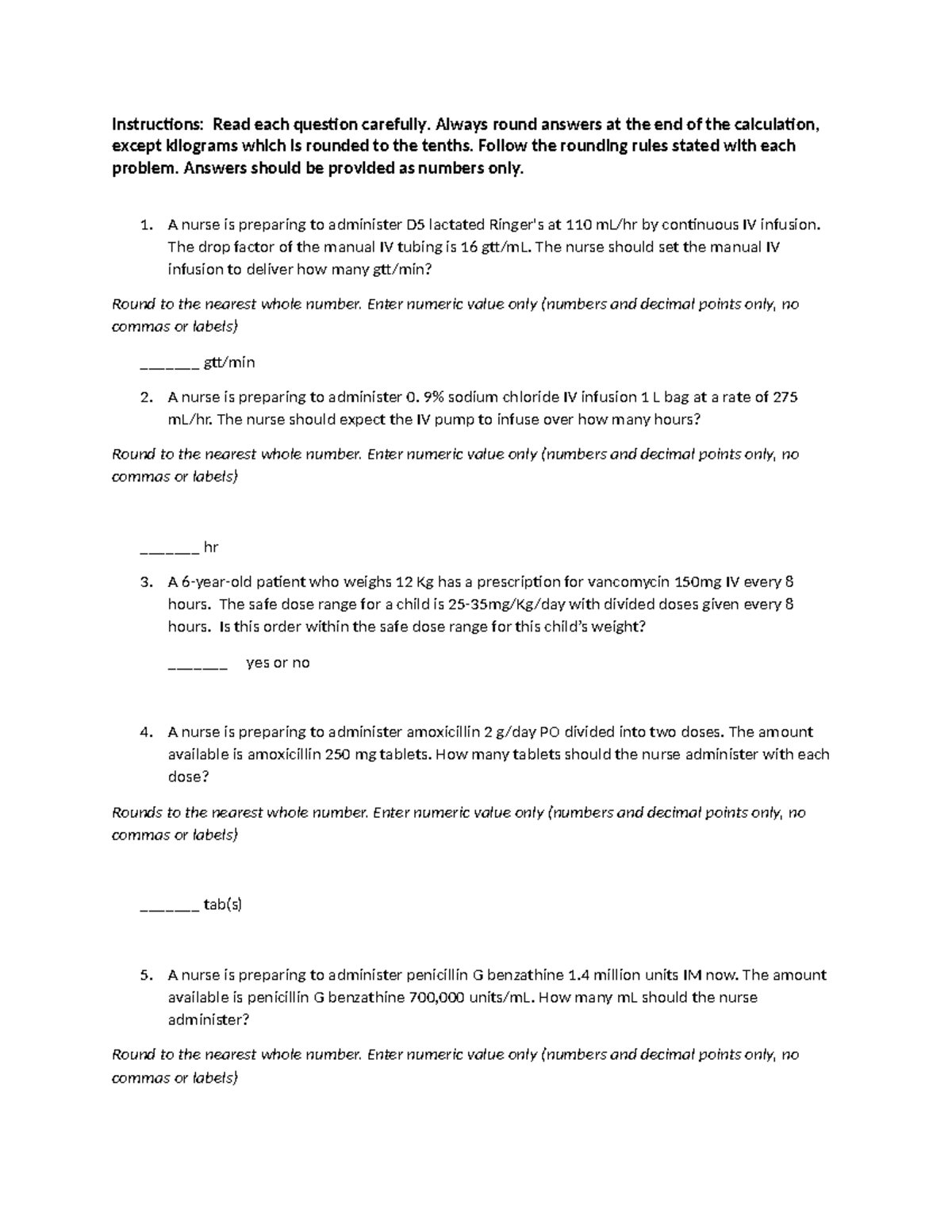 Dosage Calculation Practice Exam for Nursing 101 - Studocu