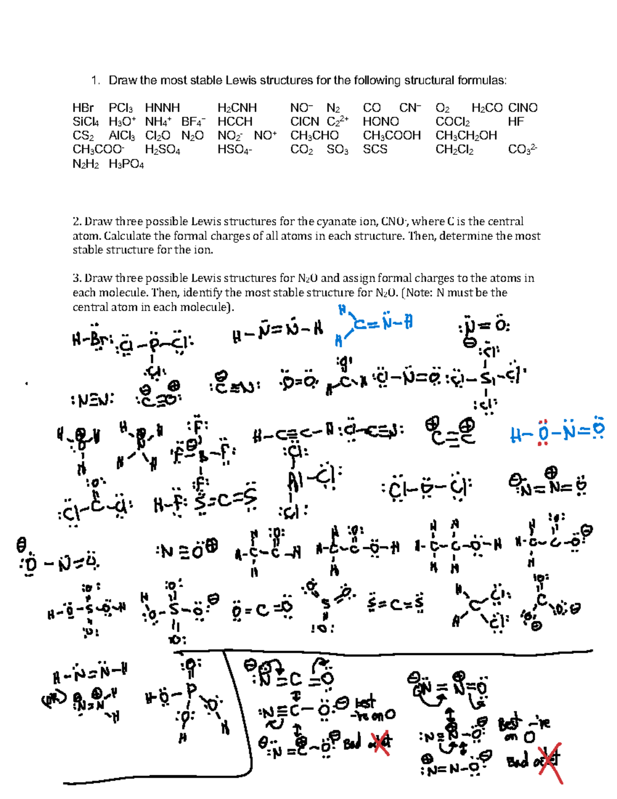 Post-lab questions drawing possible structures