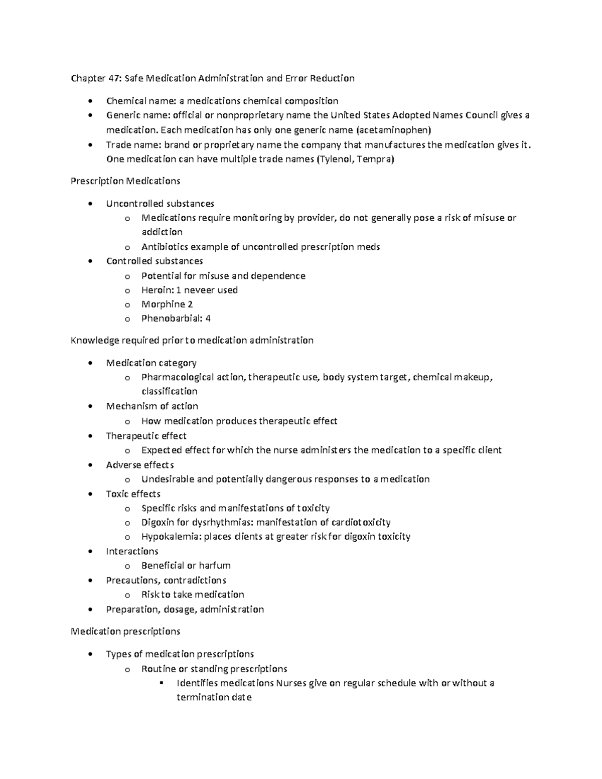 Ch 47 - Safe Medication Admin & Error Reduction Notes - Studocu