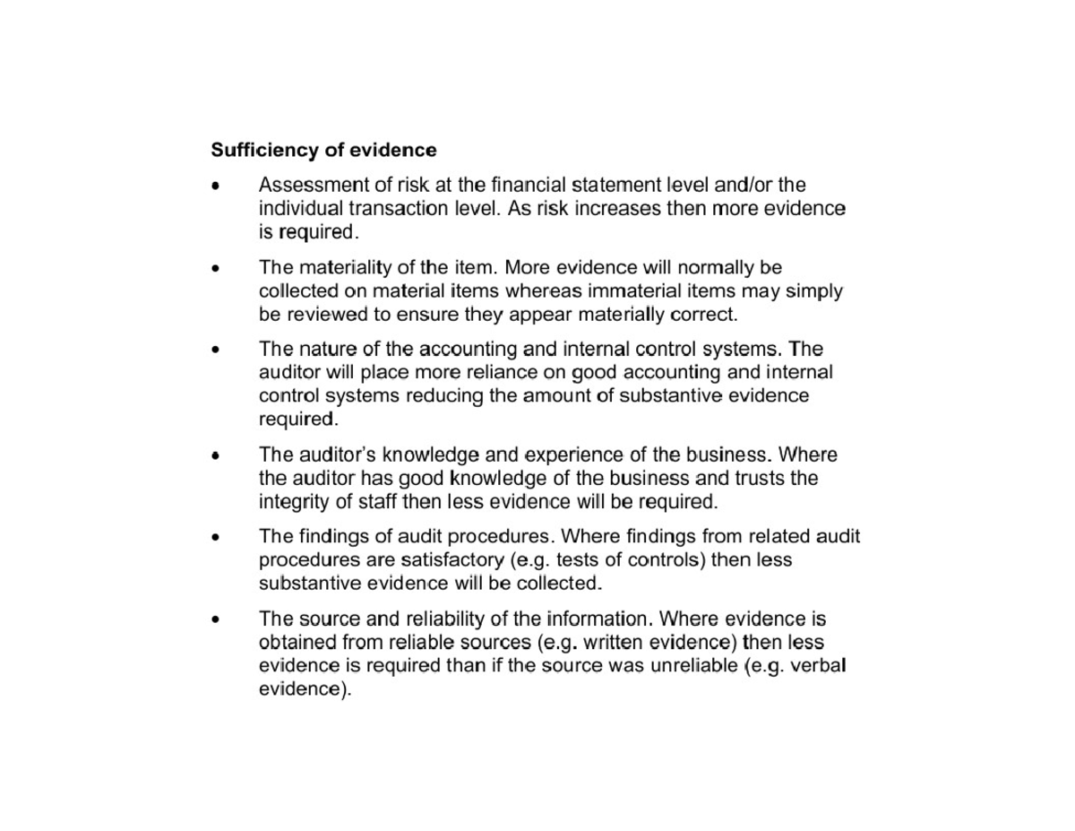 ACCA Sufficent Evidence AA4 - Sufficiency of evidence Assessment of ...