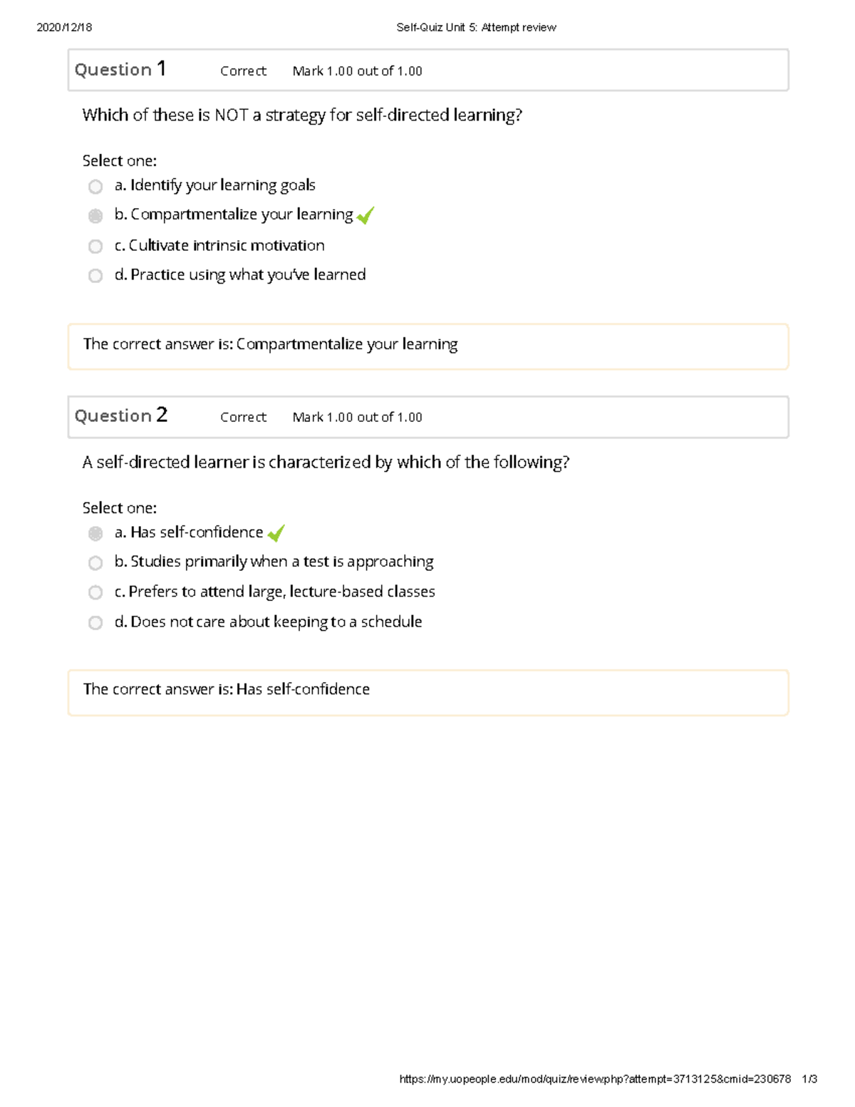 Self-Quiz Unit 5 Attempt Review: Key Insights & Answers - Studocu