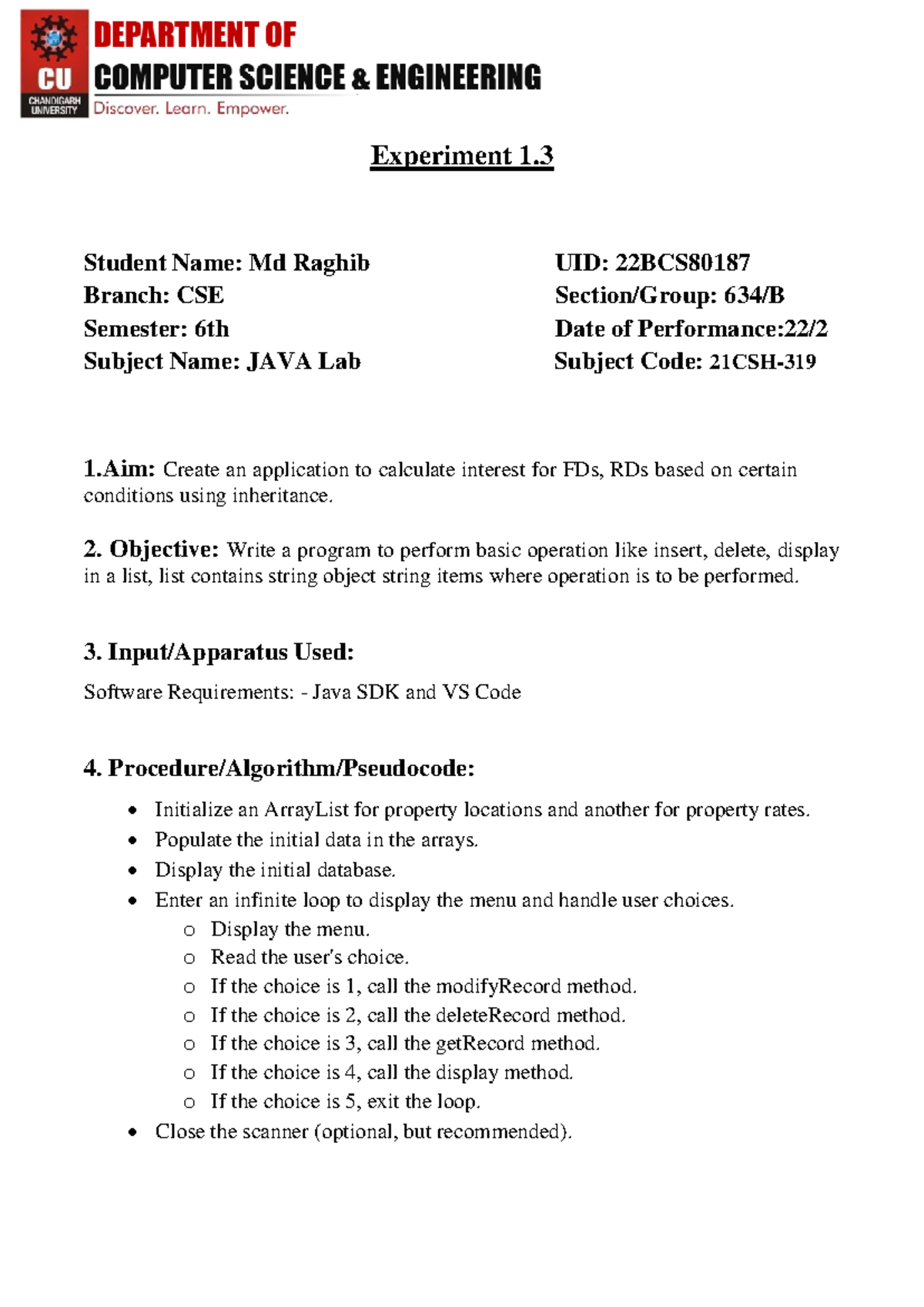 JAVA Lab Experiment 1.3: Interest Calculation App Development - Studocu