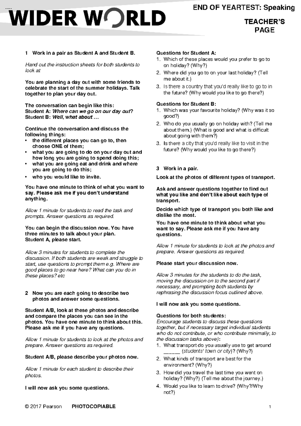 WIDGB 1 TP Eo Ytest: Speaking Practice & Discussion Guide - Studocu