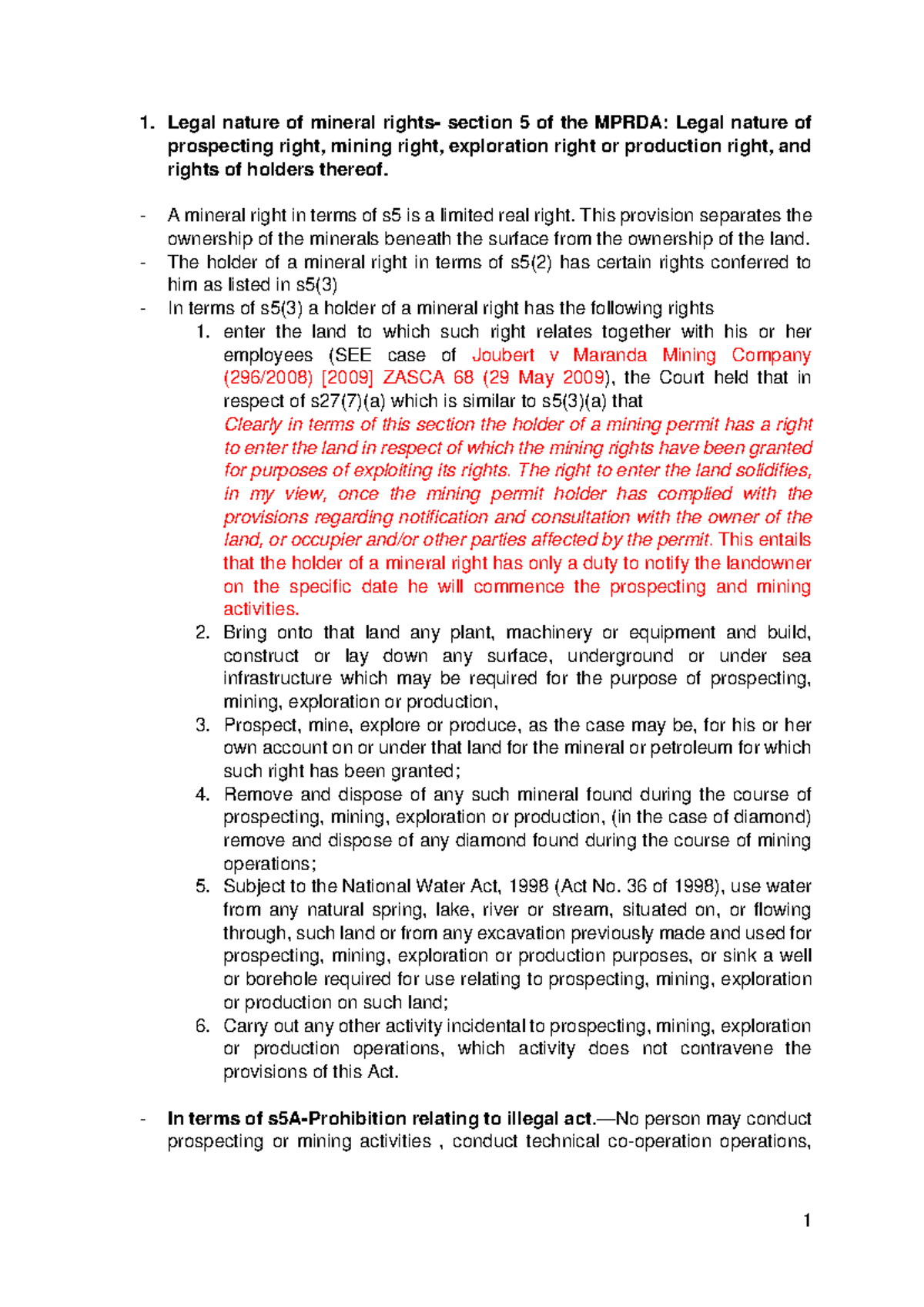 MPRDA Legal Framework: Mineral Rights and Holder Responsibilities - Studocu
