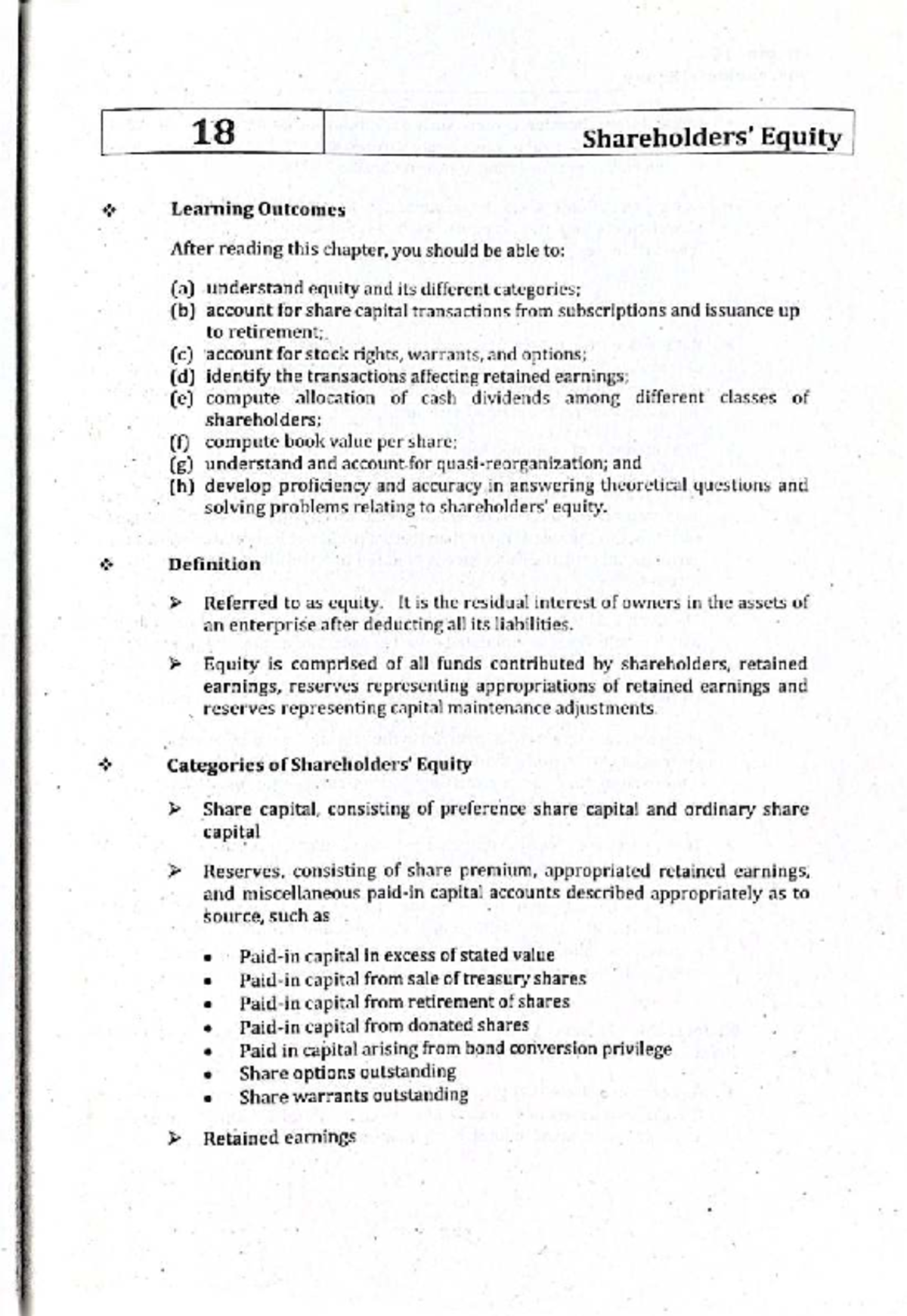SHE - Ddss: Chapter 18 Equity Learning Outcomes and Key Concepts - Studocu