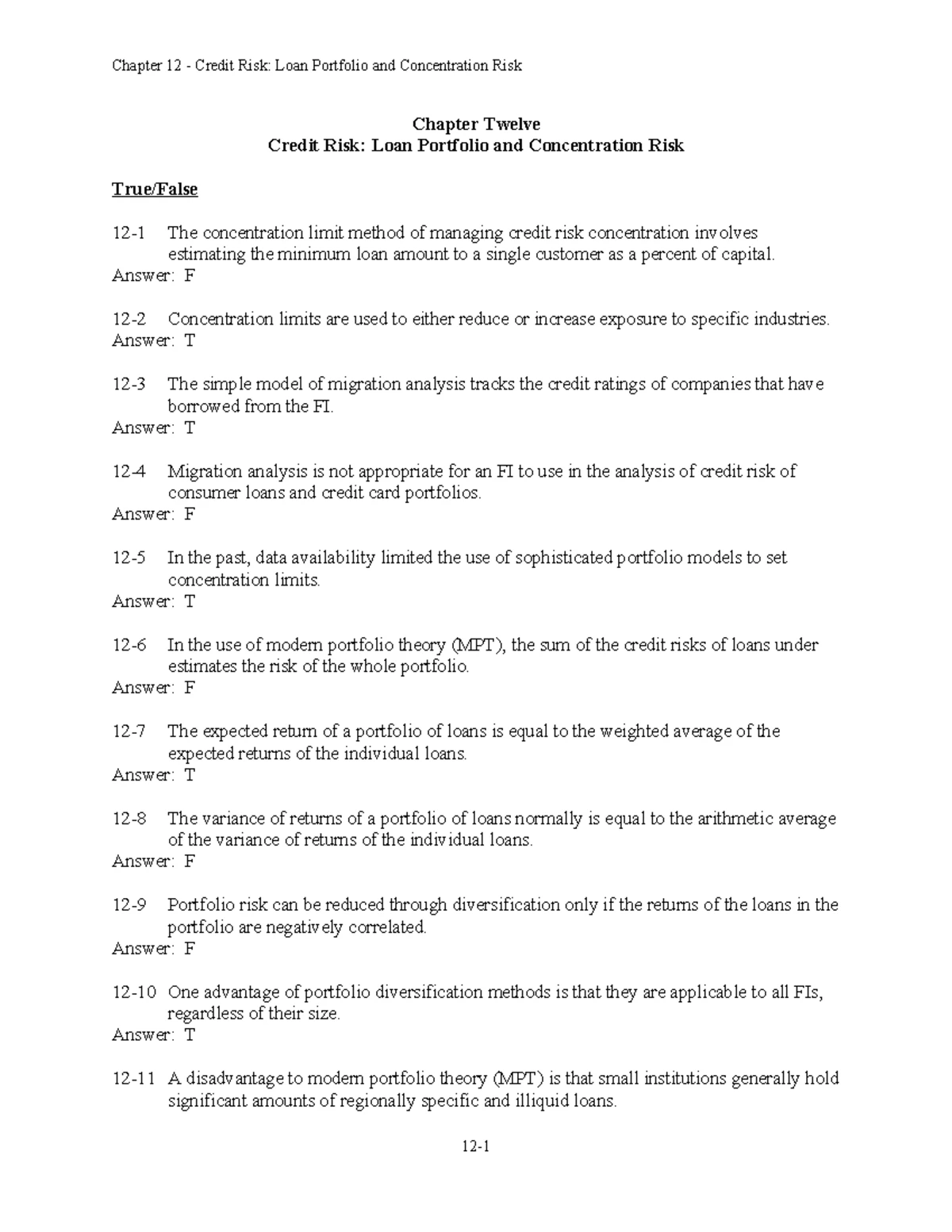 Chap011 - Credit Risk Sample Test Questions & Answers - Studocu