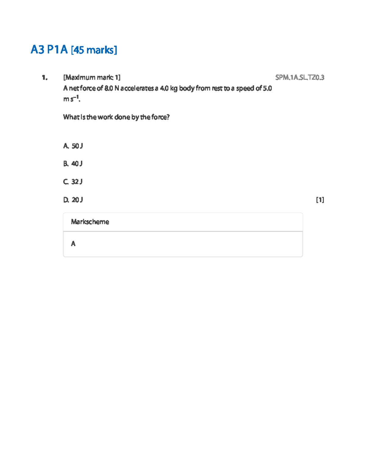 A3 P1A - Physics IB Exam Questions and Markschemes - Studocu