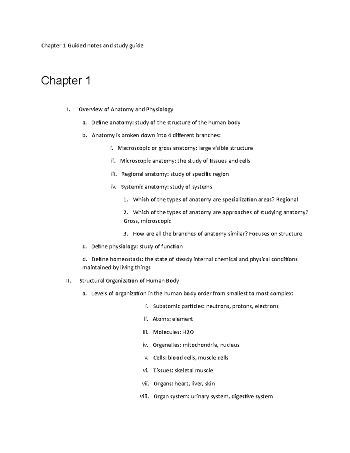 Chapter 1 Study Guide: Overview of Anatomy & Physiology - Studocu