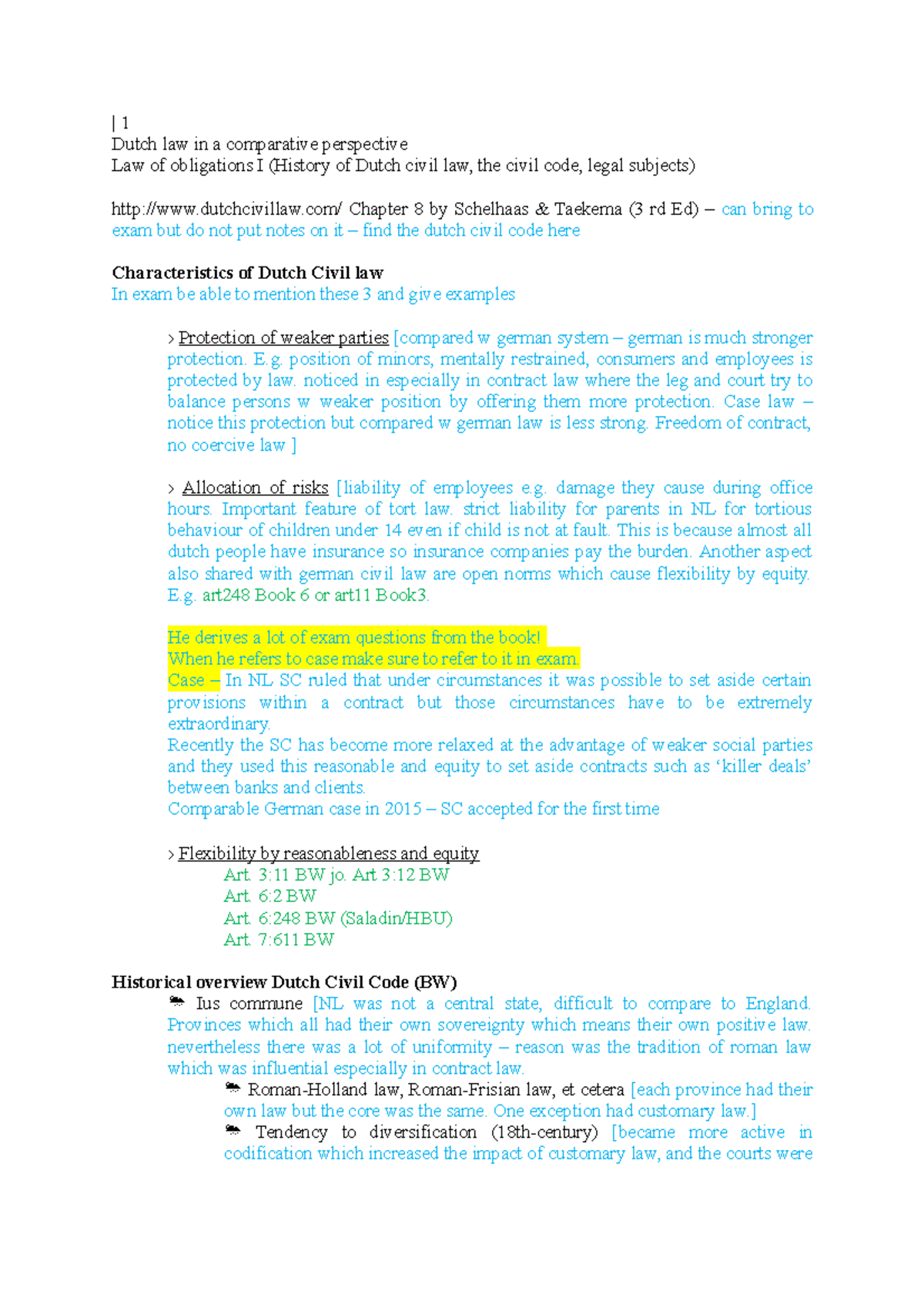 Dutch Law - Civil Law Study Notes for Exam Preparation - Studeersnel