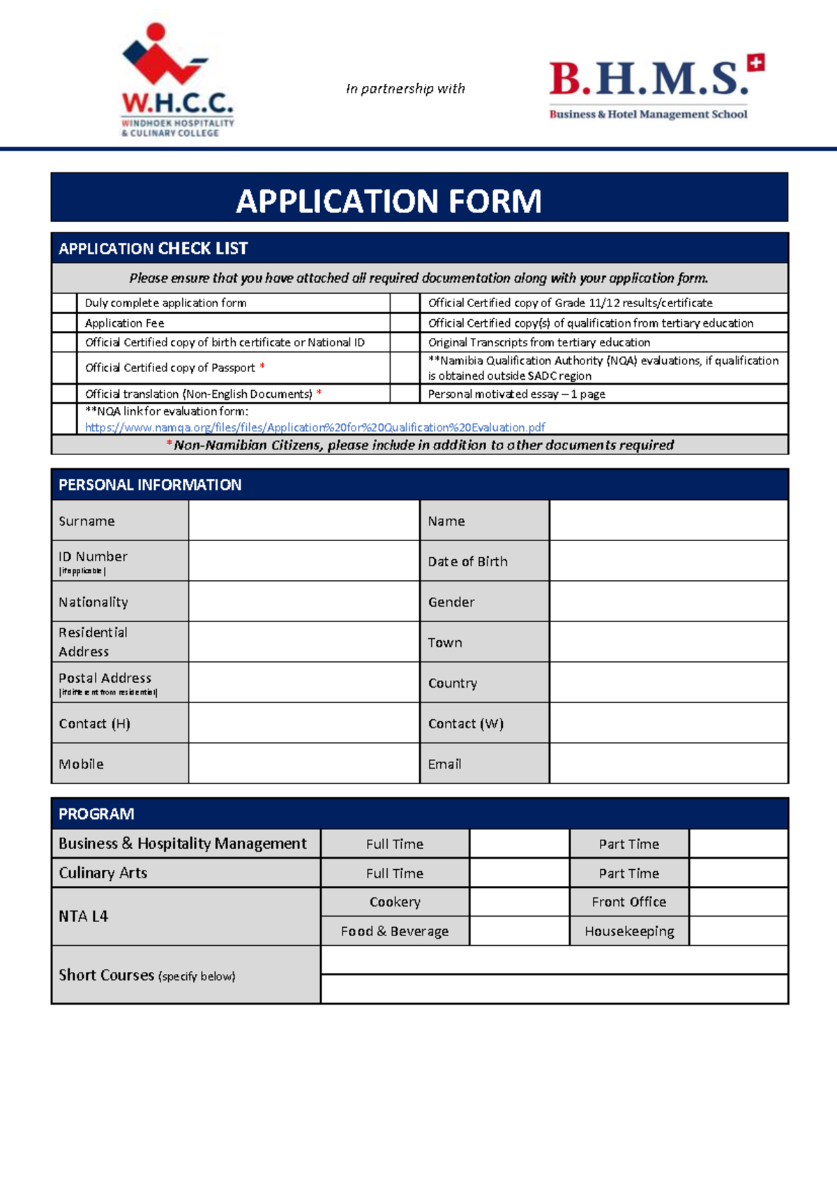 2025 WHCC Application Form & Checklist for Admission - Studocu