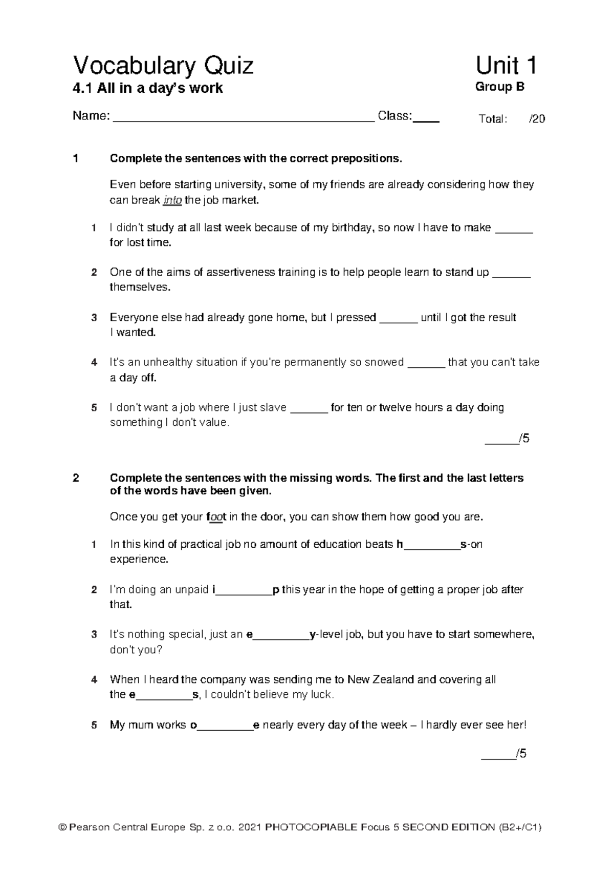 Focus 5 2E Vocabulary Quiz Unit 1 Group B 1kol - Studocu