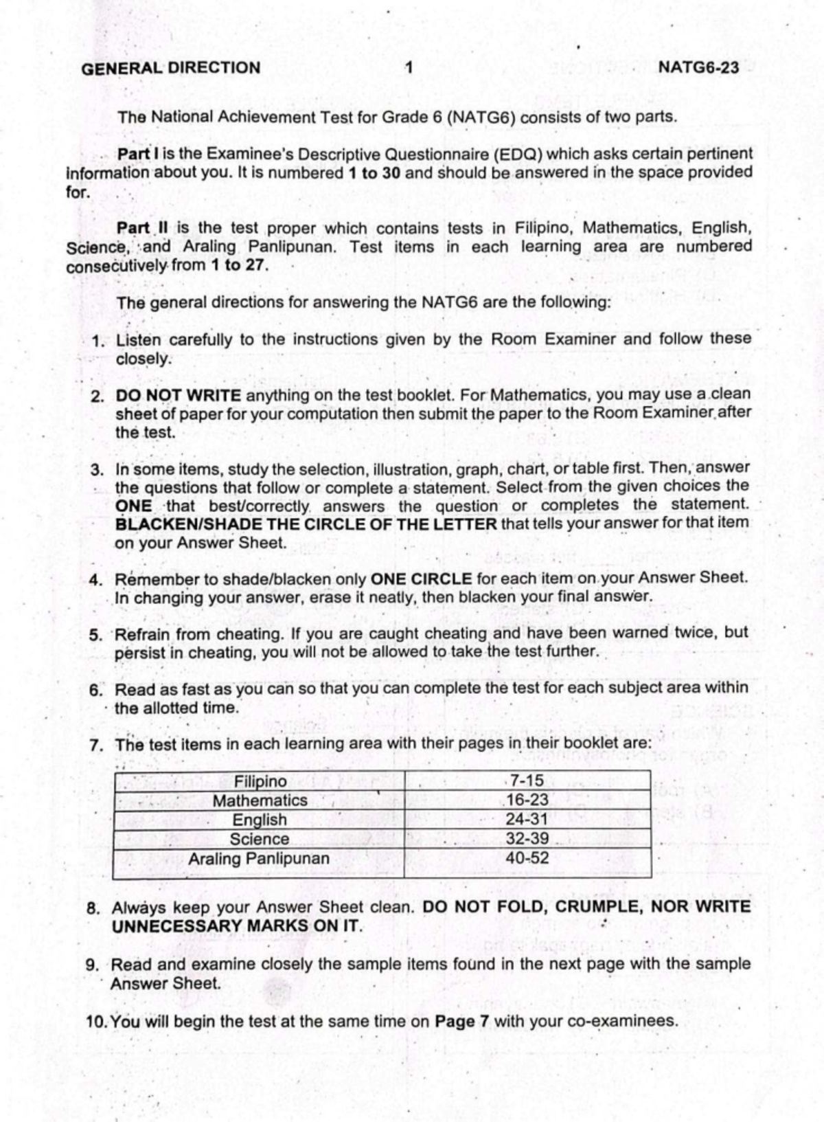 NAT- Reviewer - GOOD - GENERAL DIRECTION 1 The National Achievement ...