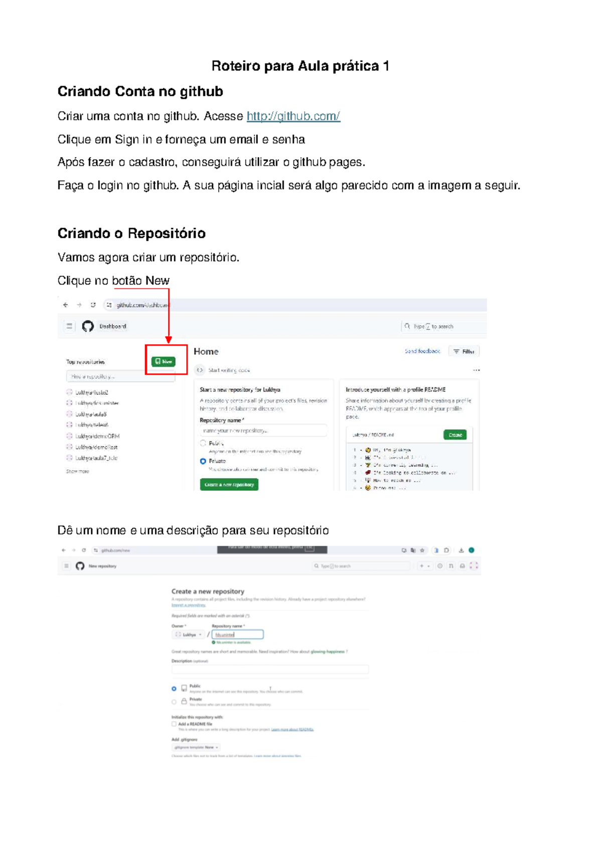 Roteiro para Aula Prática 1: Criando Conta no GitHub - Studocu