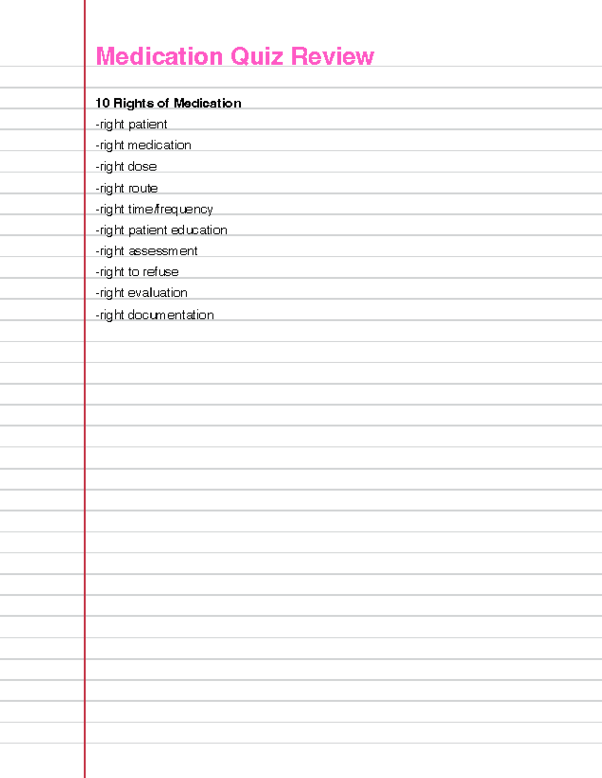 Medication Quiz Review - Nursing 2L03 - Studocu
