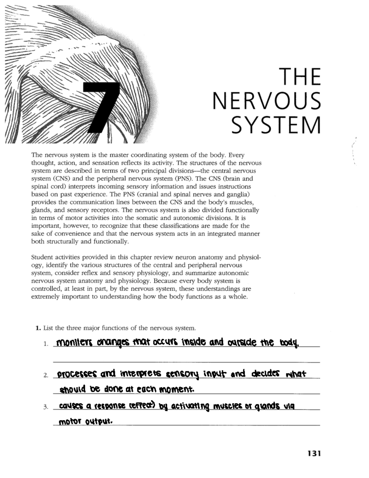 Ch. 7 The Nervous System Part1 - moniters changes that occurs inside ...