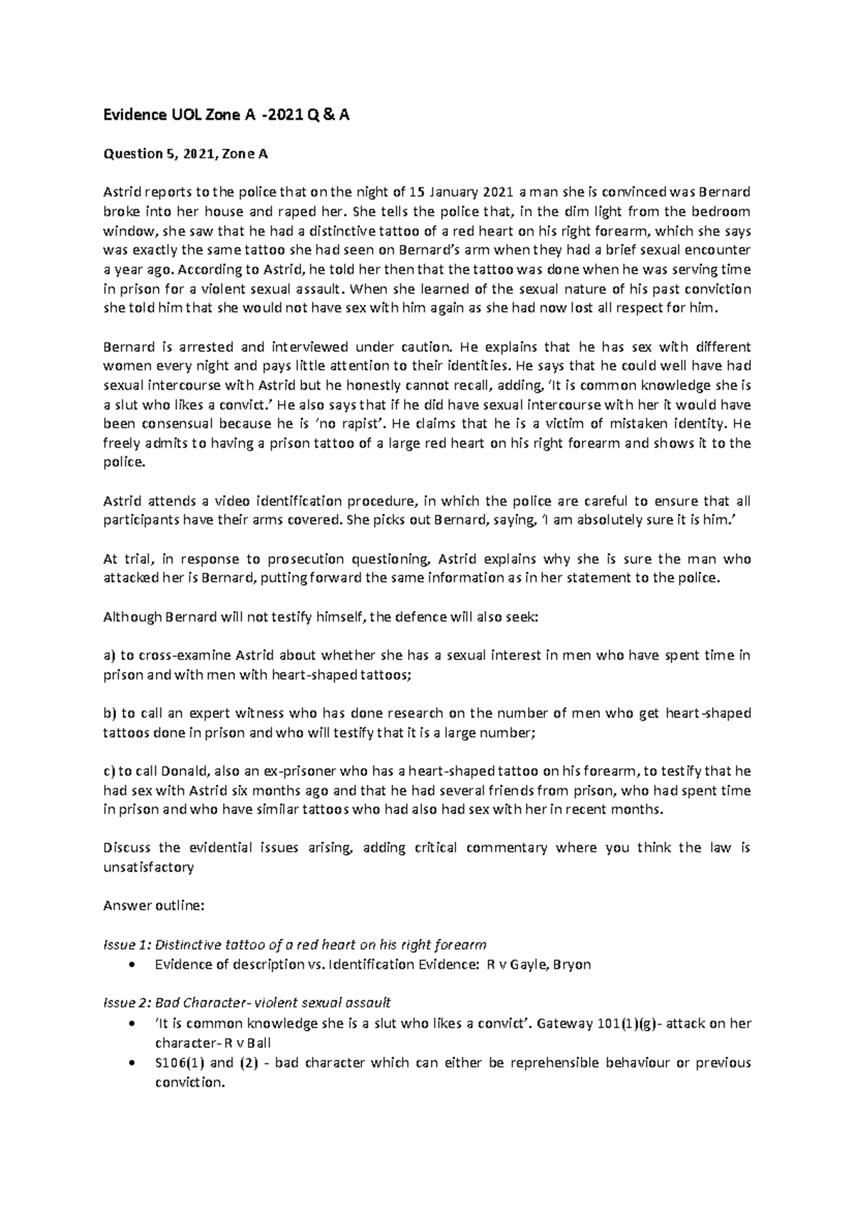 Evidence UOL Zone A 2021 - Evidence UOL Zone A -2021 Q & A Question 5 ...