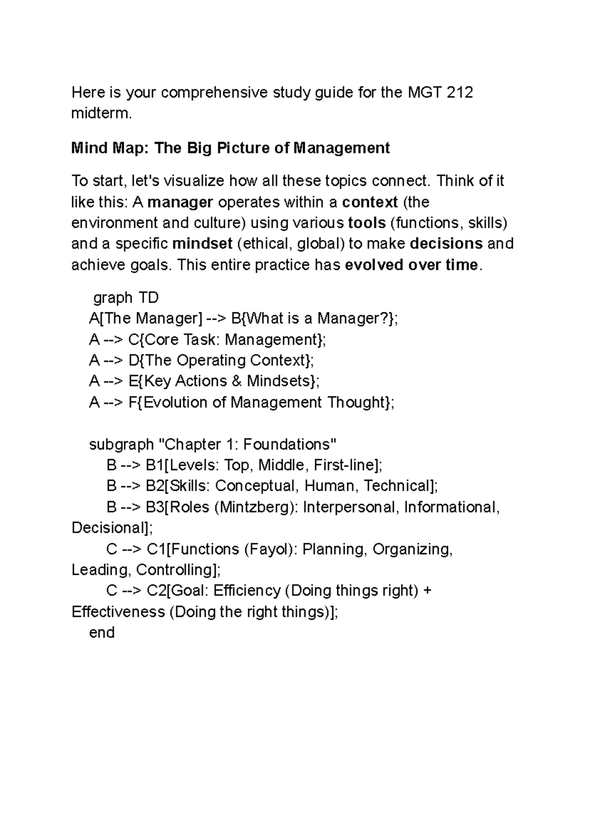 MGT 212 Midterm Study Guide: Key Concepts in Management - Studocu
