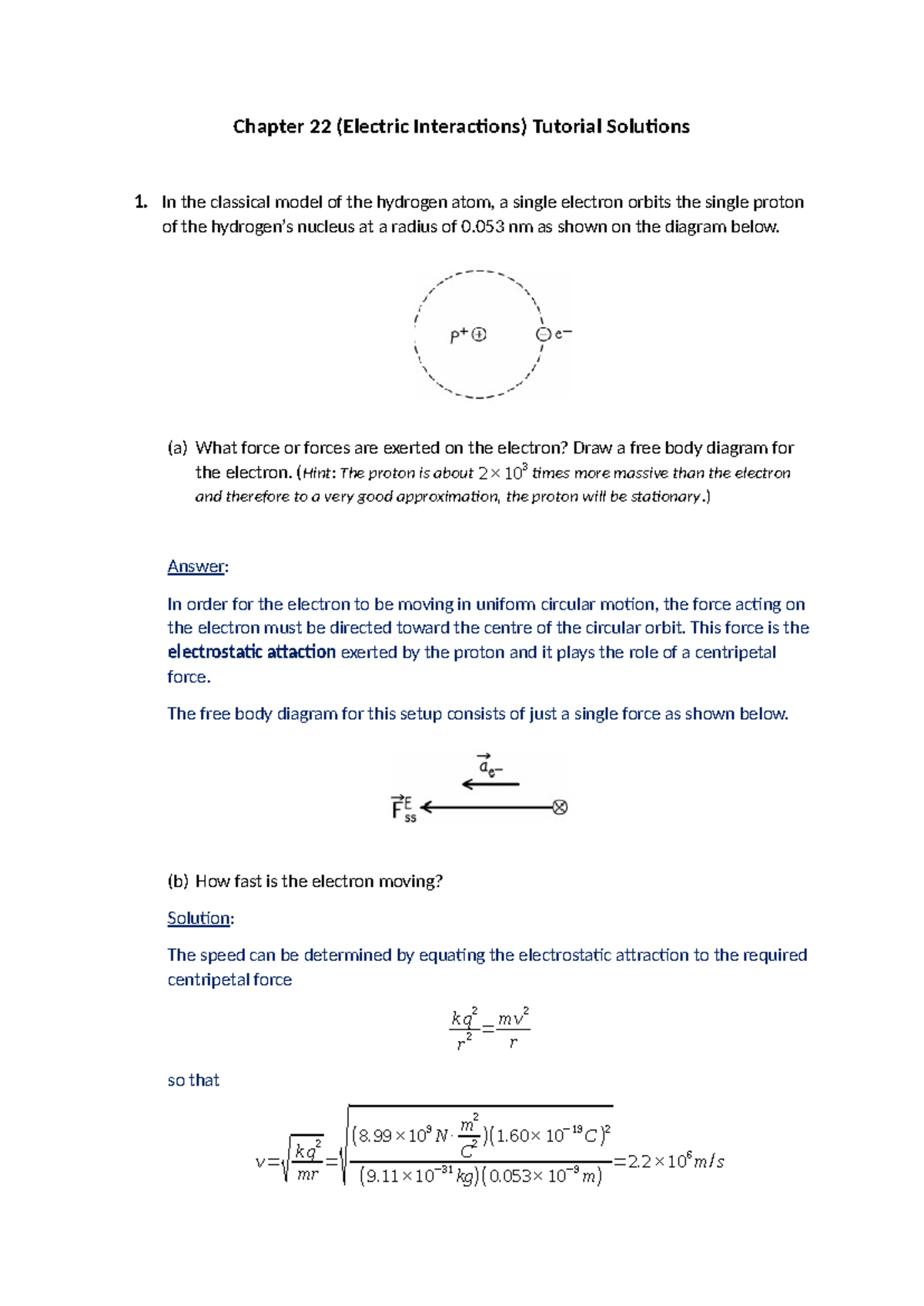 Chapter 22 - Electric Interactions Tutorial Solutions (2023) - Studocu