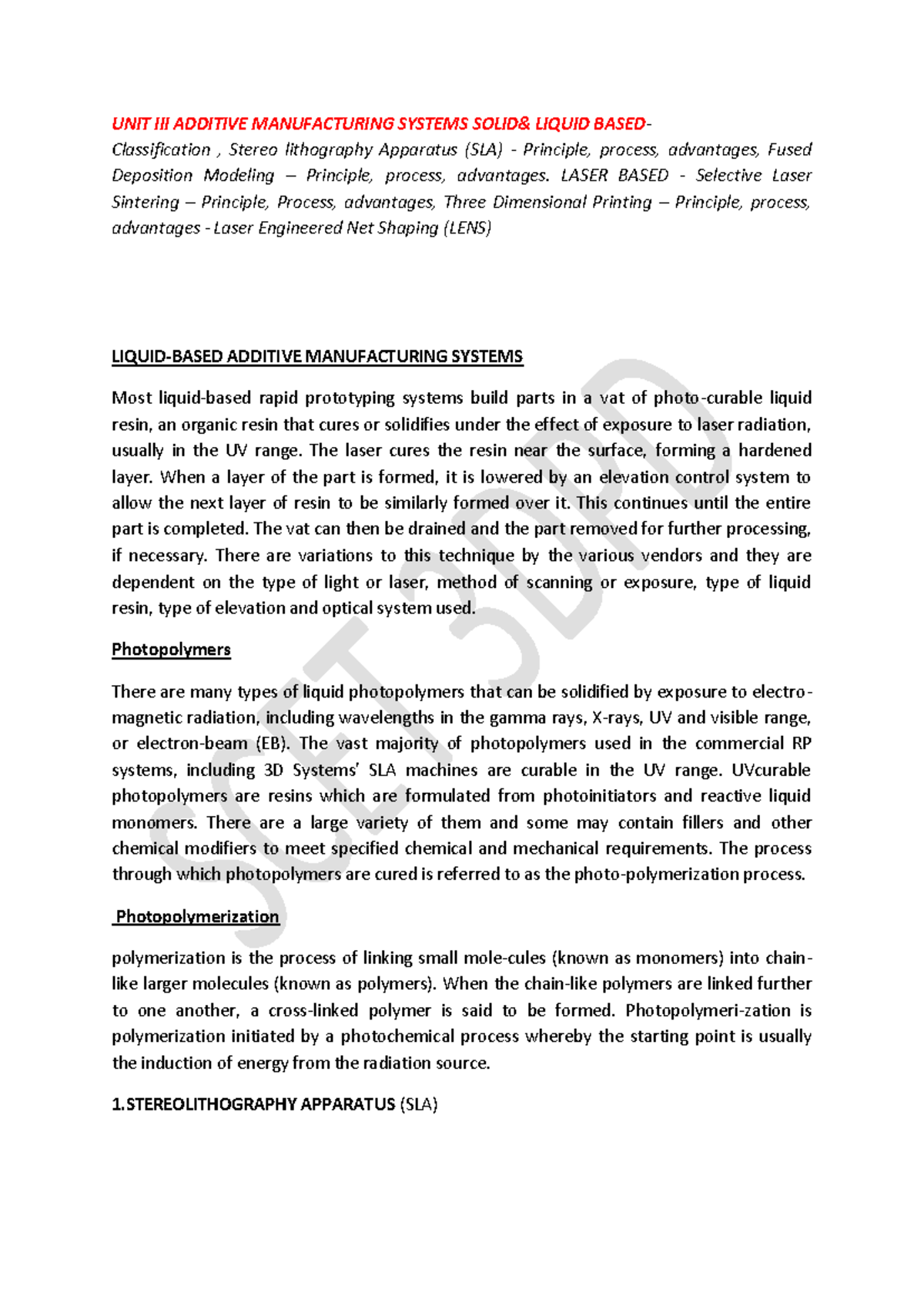 3DPD Unit 3: Additive Manufacturing Systems Overview and Principles ...