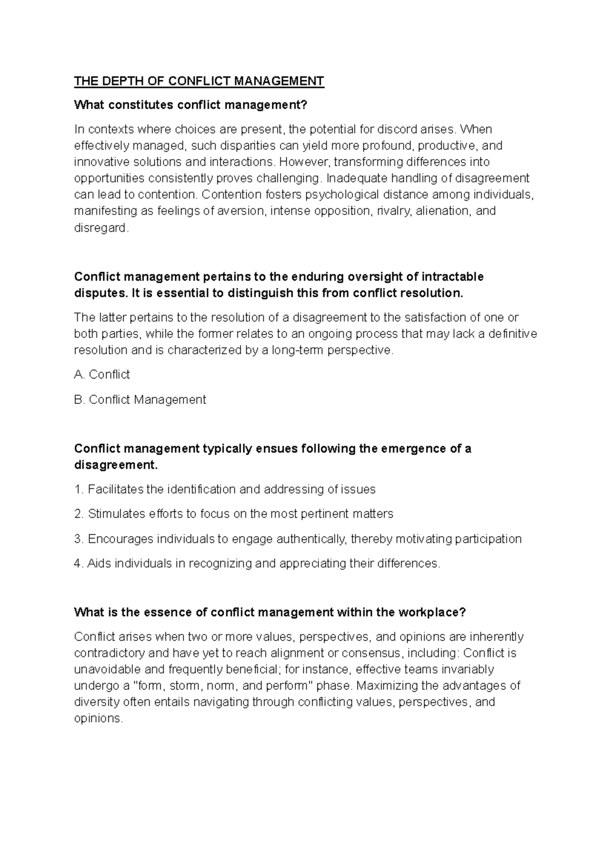 THE Depth OF Conflict Management - THE DEPTH OF CONFLICT MANAGEMENT ...