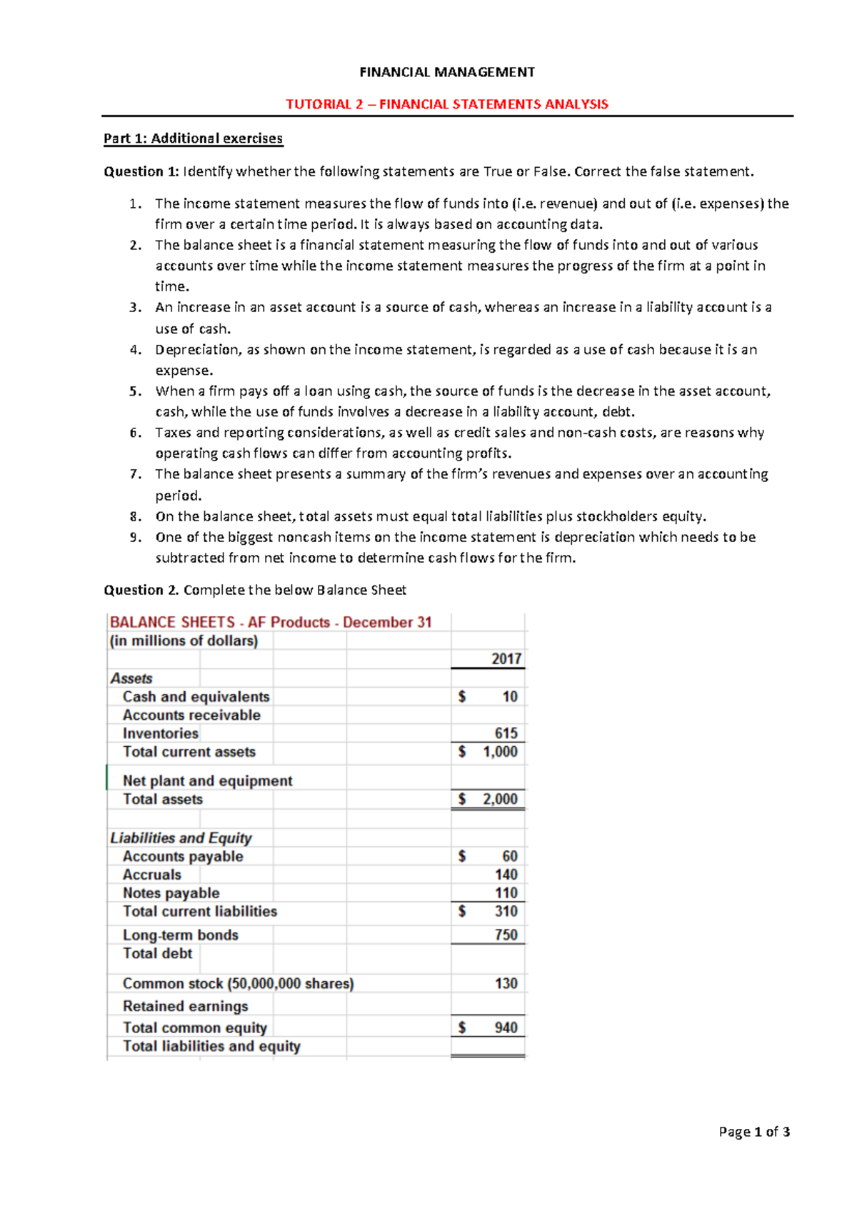 2023 FSA Tutorial 2: Analysis of Financial Statements and Ratios - Studocu