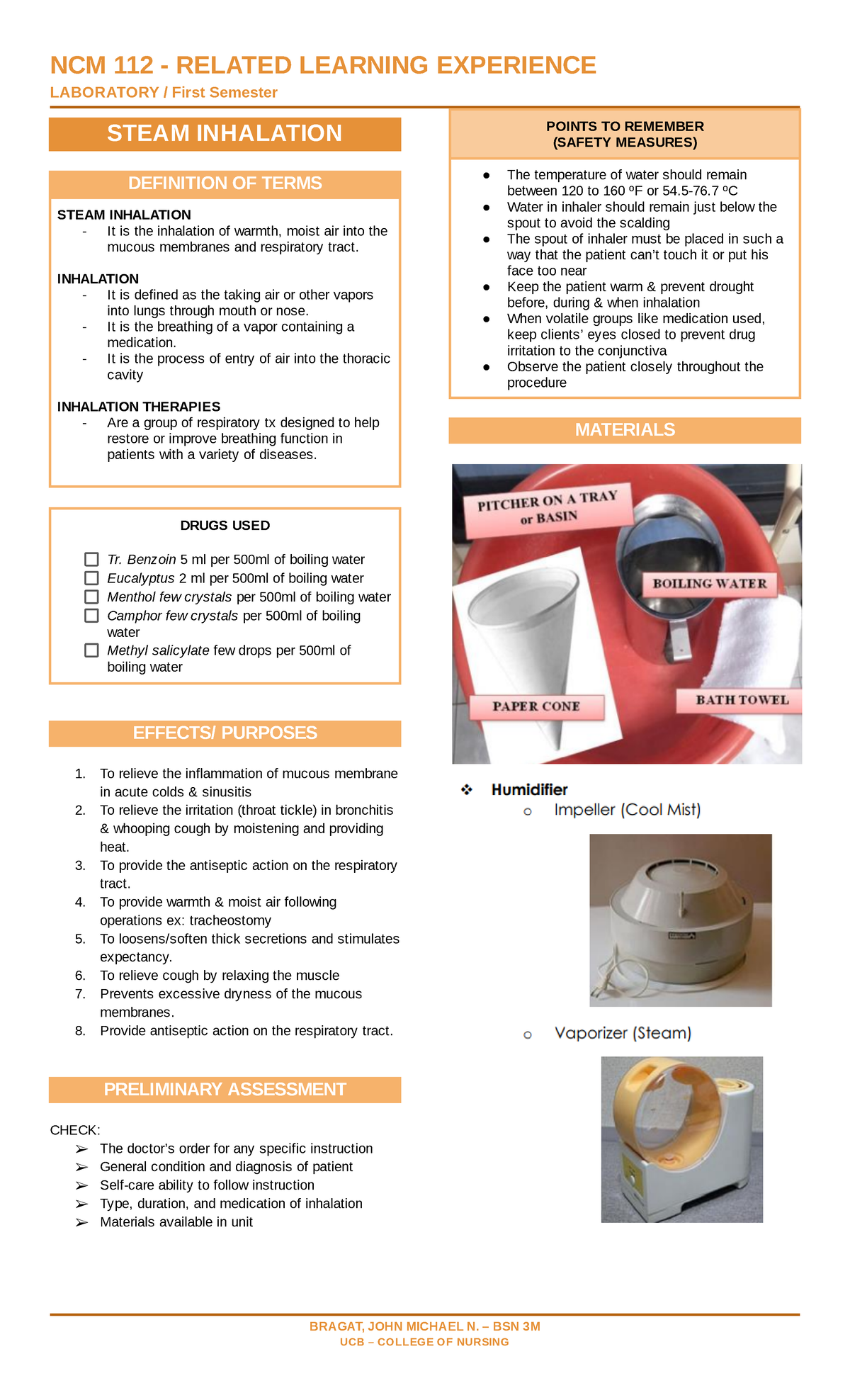 NCM 112 - Steam Inhalation: Essential Lab Notes for BSN 3M - Studocu