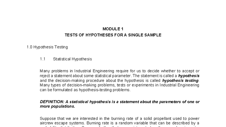 Statistical Analysis for Industrial Engineering: Hypothesis Testing ...