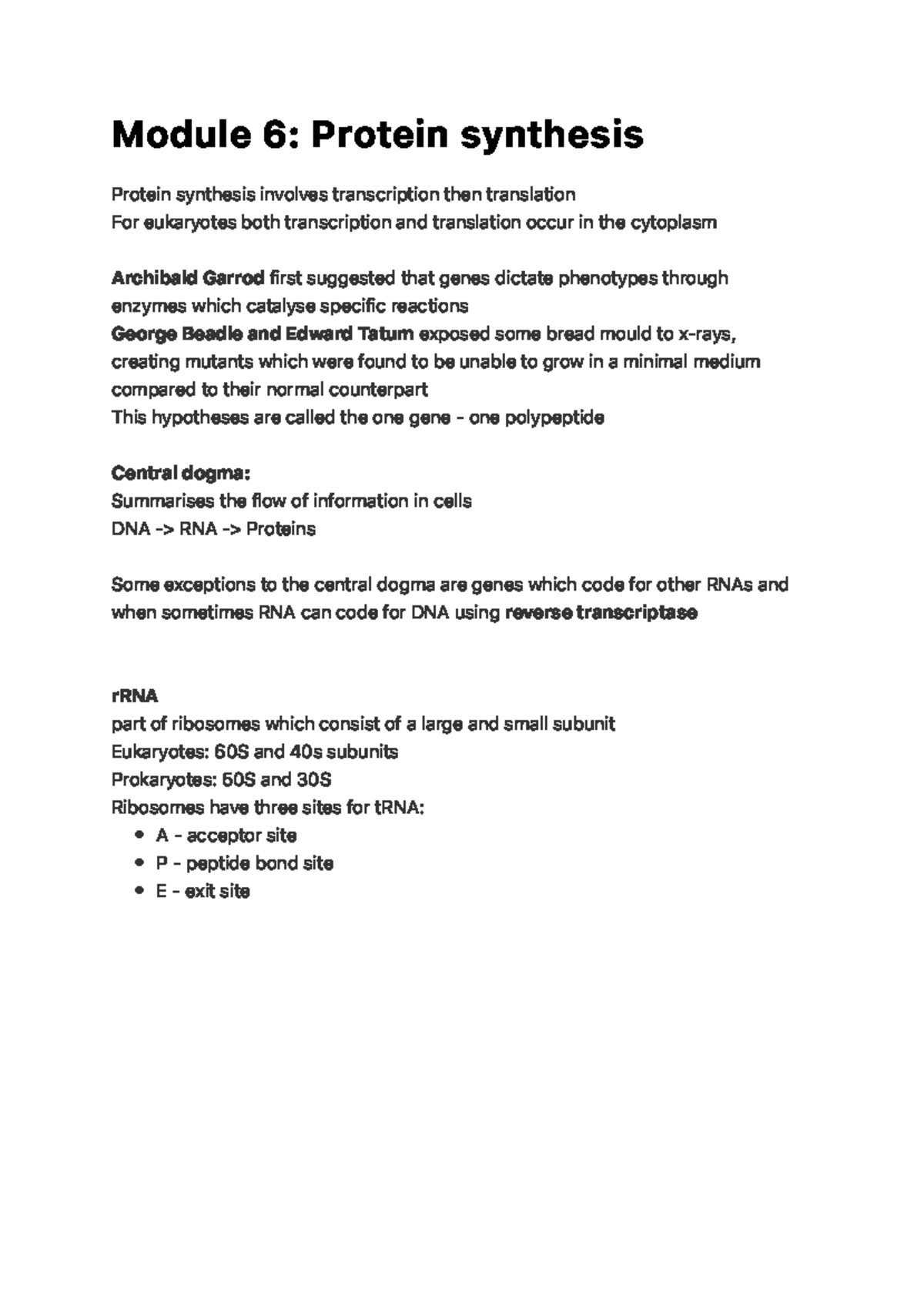 Module 6 Protein synthesis - M o d u l e 6 : P ro te i n sy n t h e s i ...