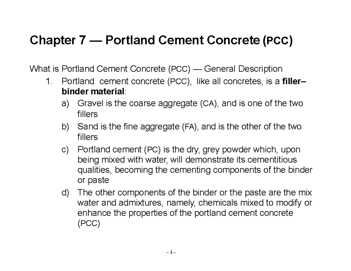 Chapter 7: Overview and Properties of Portland Cement Concrete (PCC ...