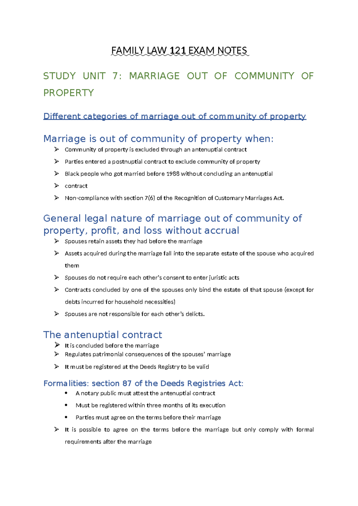 FAM 121 Final Exam Notes: Marriage & Divorce Law Insights - Studocu
