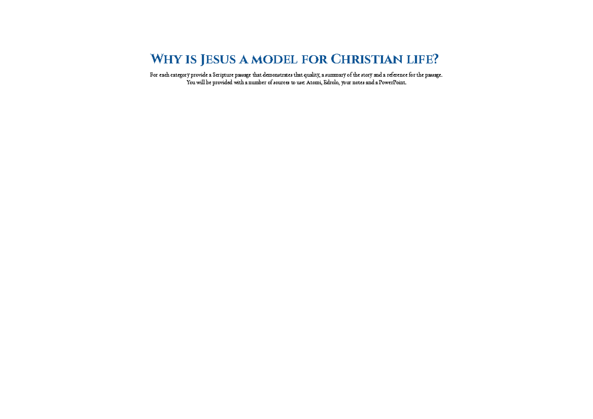 Why is Jesus a model for Christian life Table - Why is Jesus a model ...