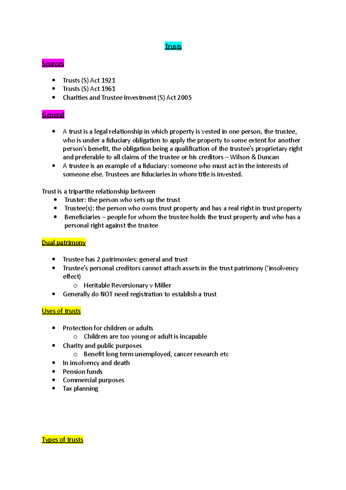 Trusts (S) Final Exam Study Notes - Overview of Property Law Principles ...