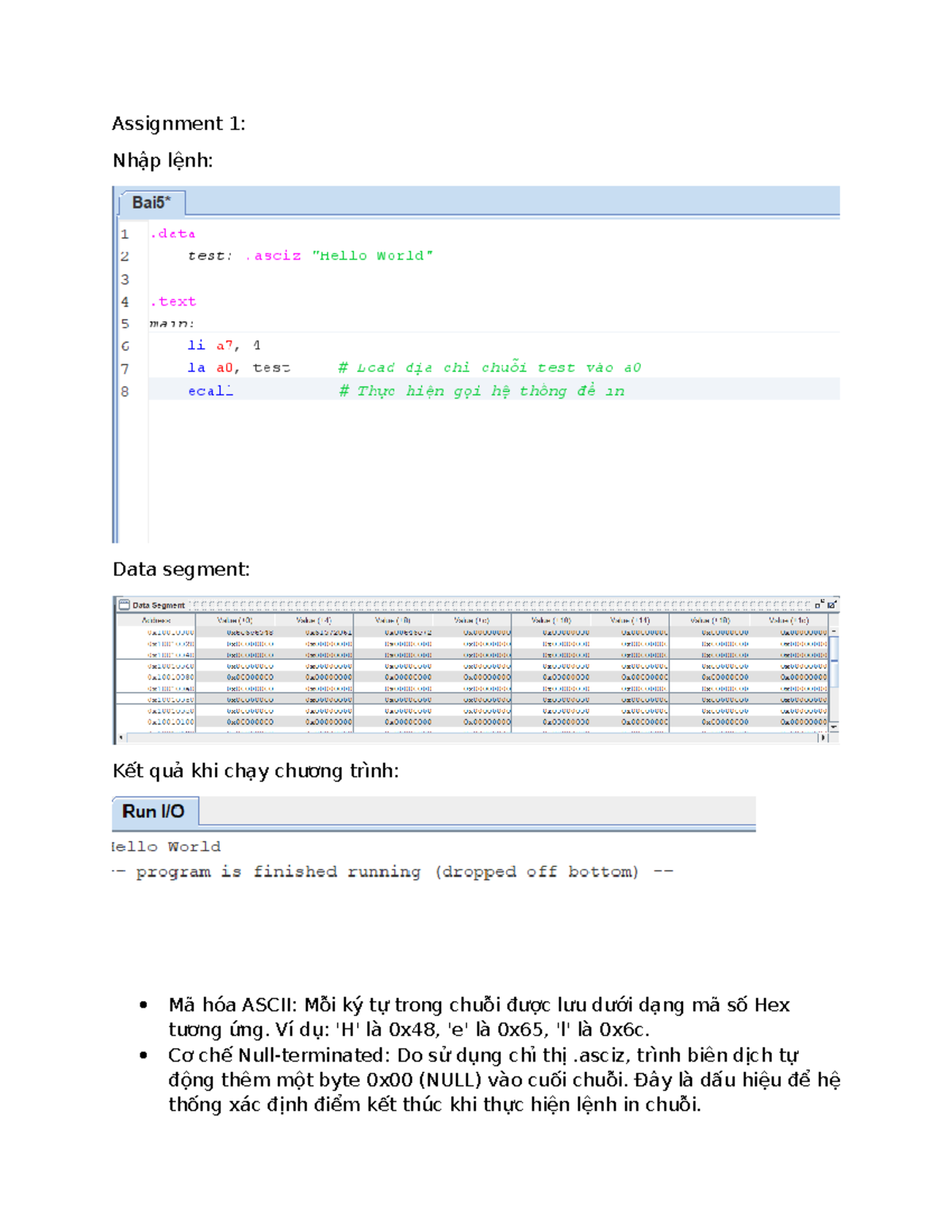Assignment 1: Nhập lệnh và Kết quả Chương trình Mã hóa ASCII - Studocu