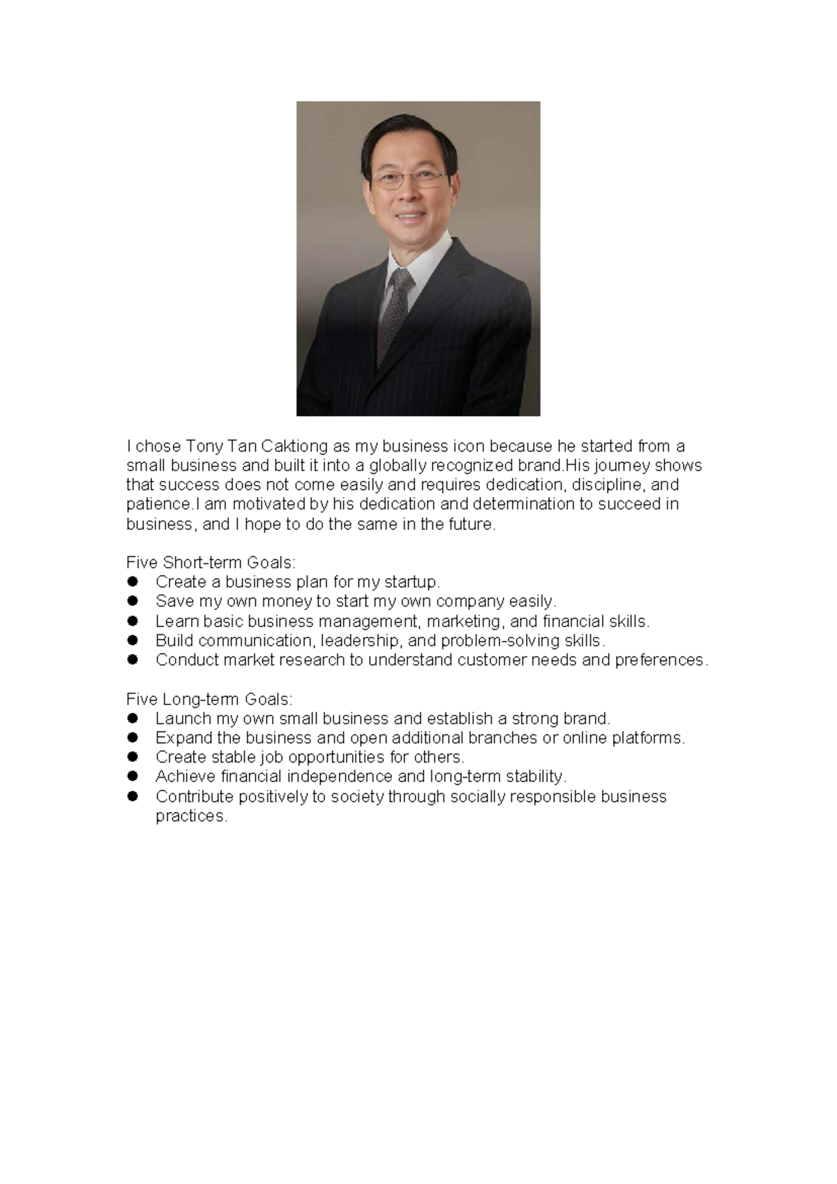 02 Performance Task 1: Business Icon Analysis and Personal Goals - Studocu