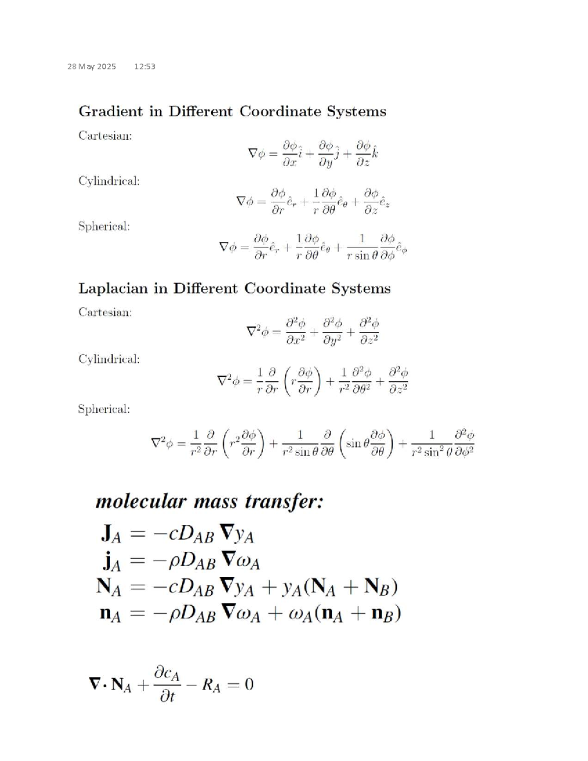 Fromula Sheet - COP 321 - 28 May 2025 12:53 Gradient in Different ...