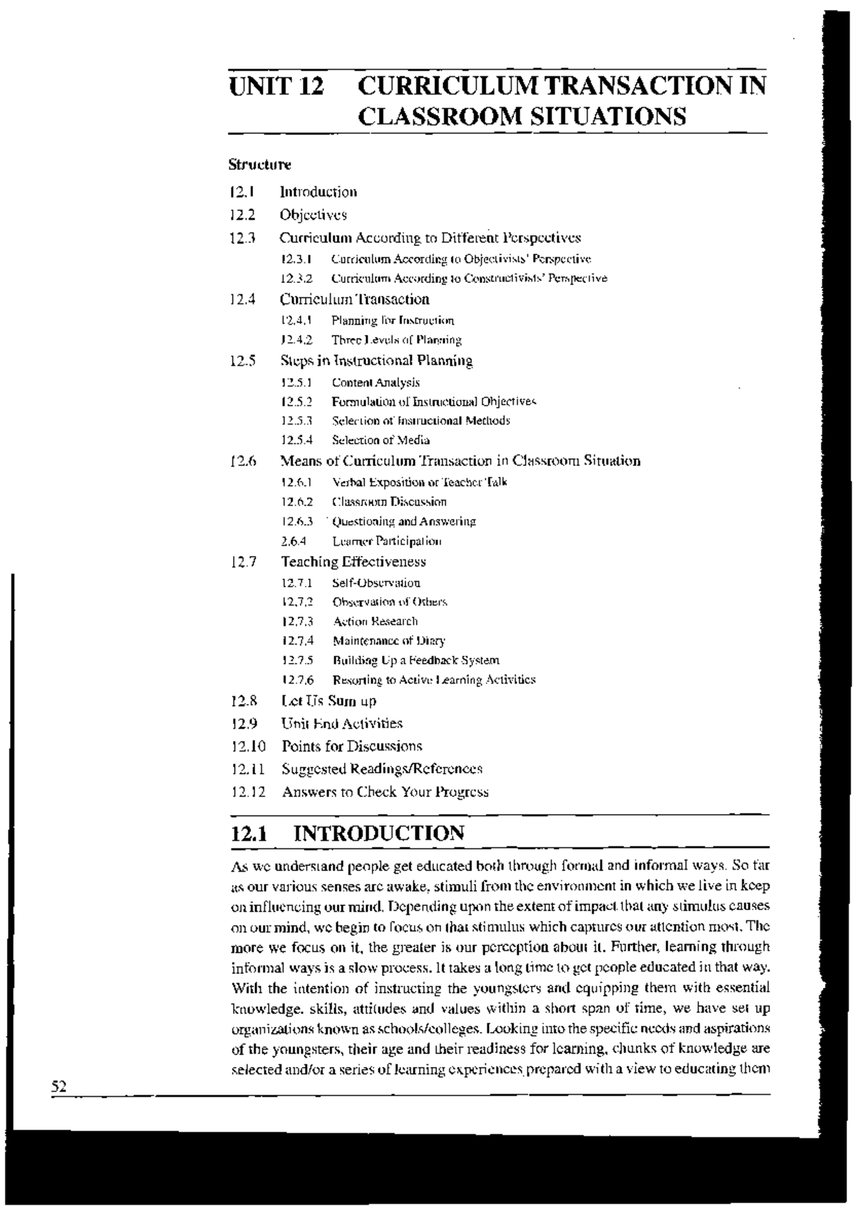 UNIT 12: CURRICULUM TRANSACTION IN CLASSROOM SITUATIONS - Studocu