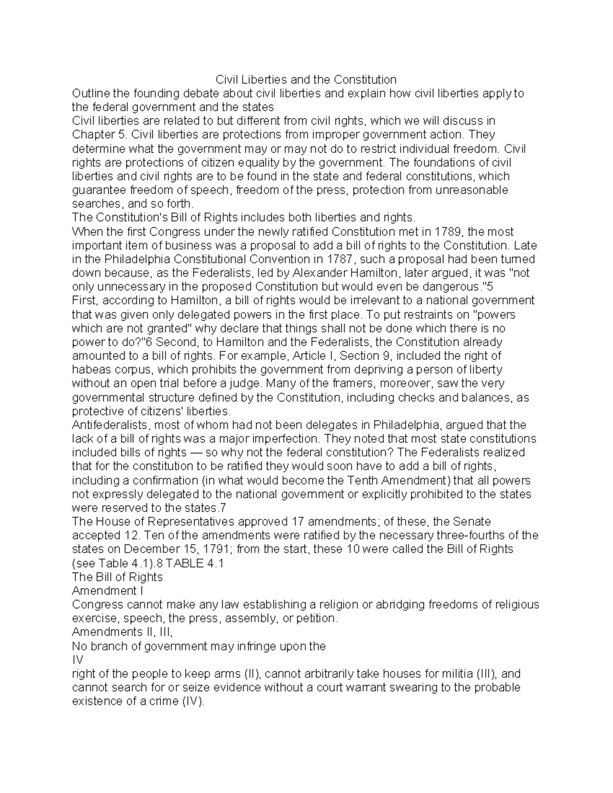 Civil Liberties and the Constitution: An Outline of the Bill of Rights ...
