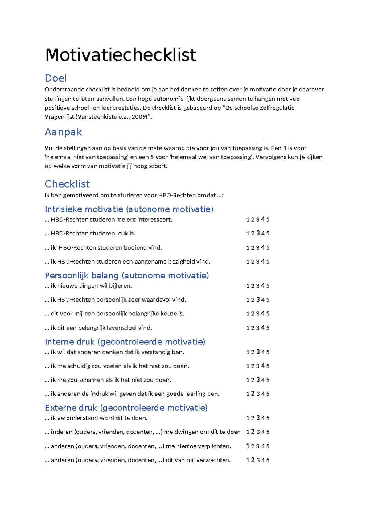 Checklist motivatie - jsxjzx - Motivatiechecklist Doel Onderstaande ...