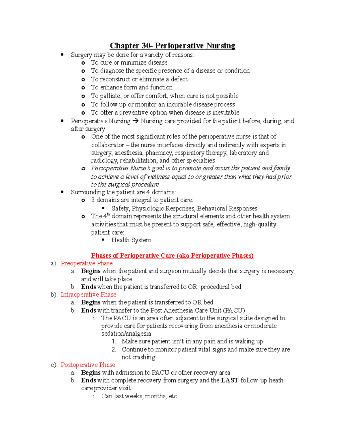 Chapter 30 - Comprehensive Overview of Perioperative Nursing Care - Studocu