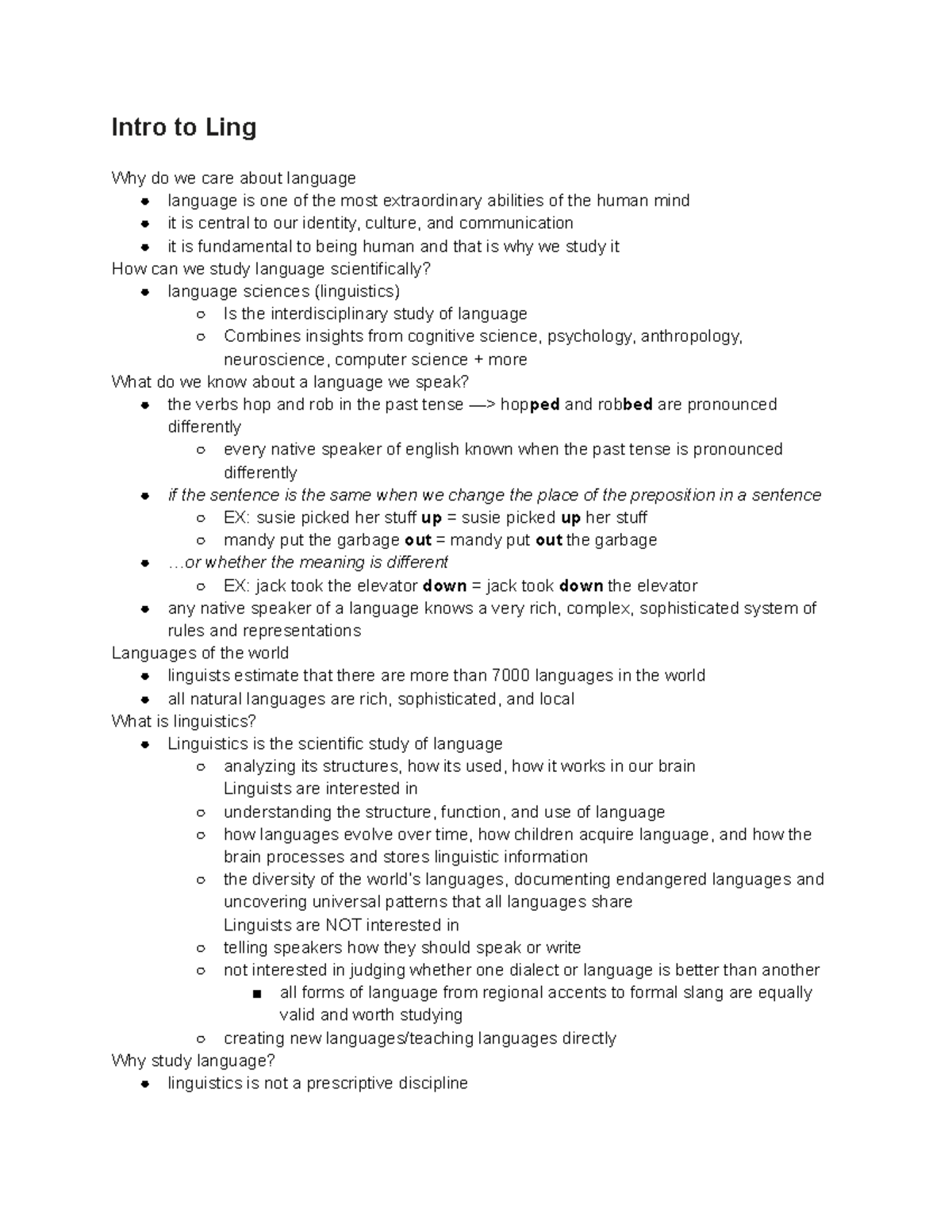 Intro to Ling - notes on first lecture - Intro to Ling Why do we care ...