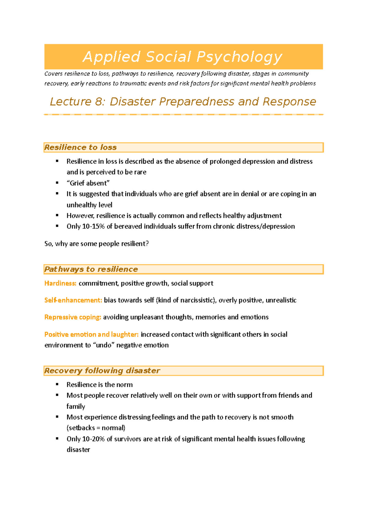 Applied Social Psychology 20: Resilience and Recovery in Disaster ...