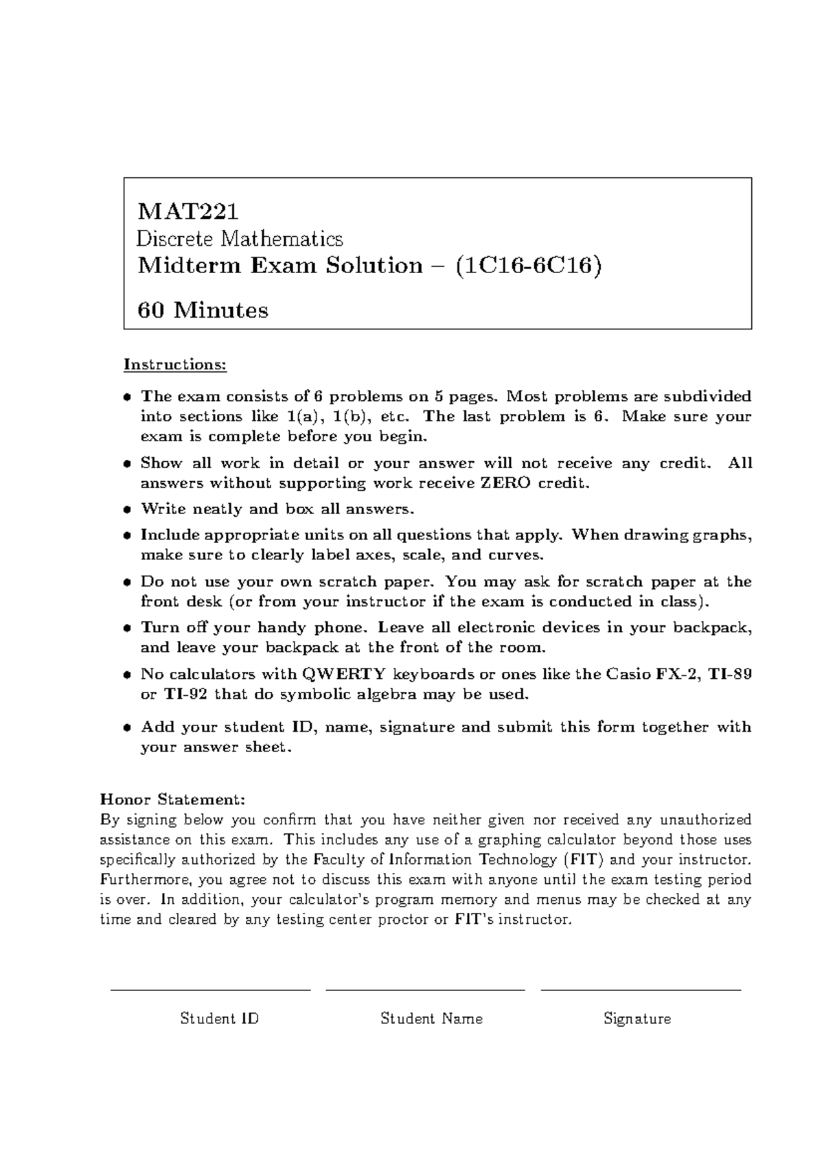Discrete Mathematics DMP C15 Midterm Exam Solutions and Insights - Studocu