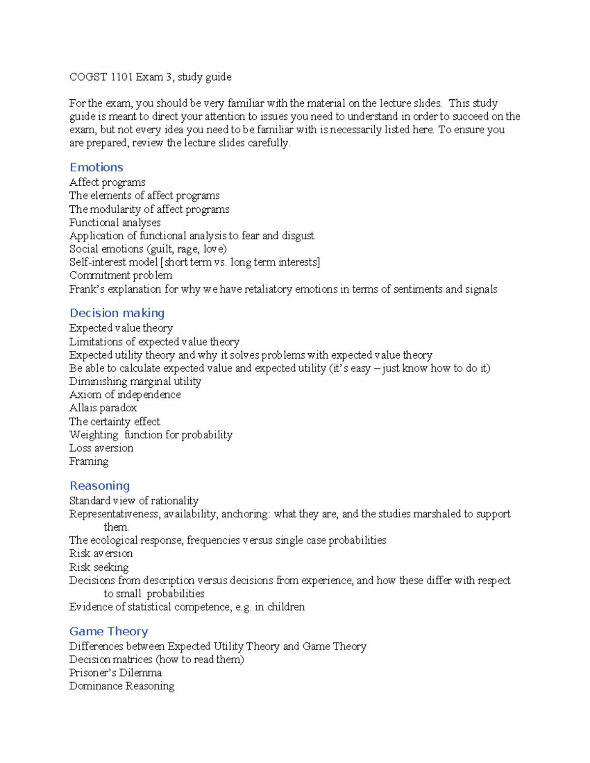 Study guide COGST 1101 Exam 3 2024 - COGST 1101 Exam 3, study guide For ...