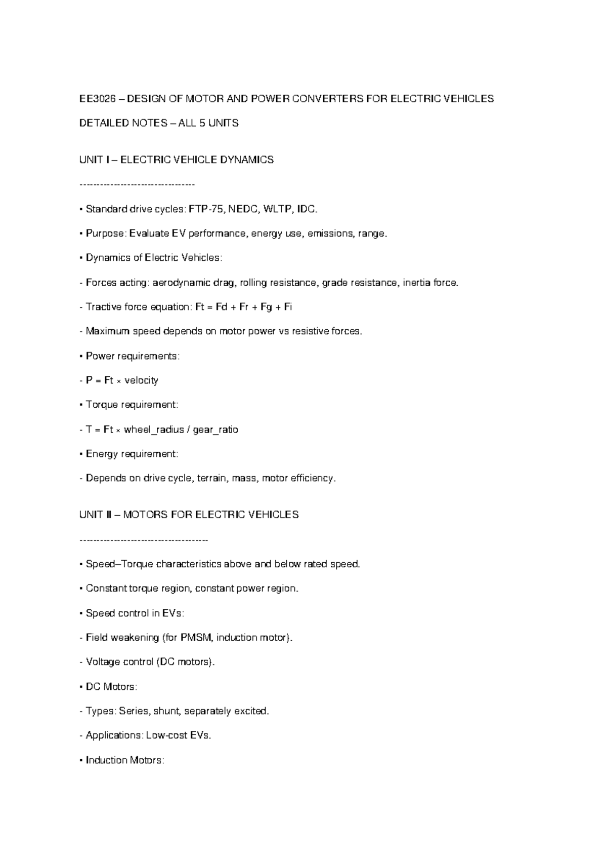 EE3026 Detailed Notes - EE3026 – DESIGN OF MOTOR AND POWER CONVERTERS ...