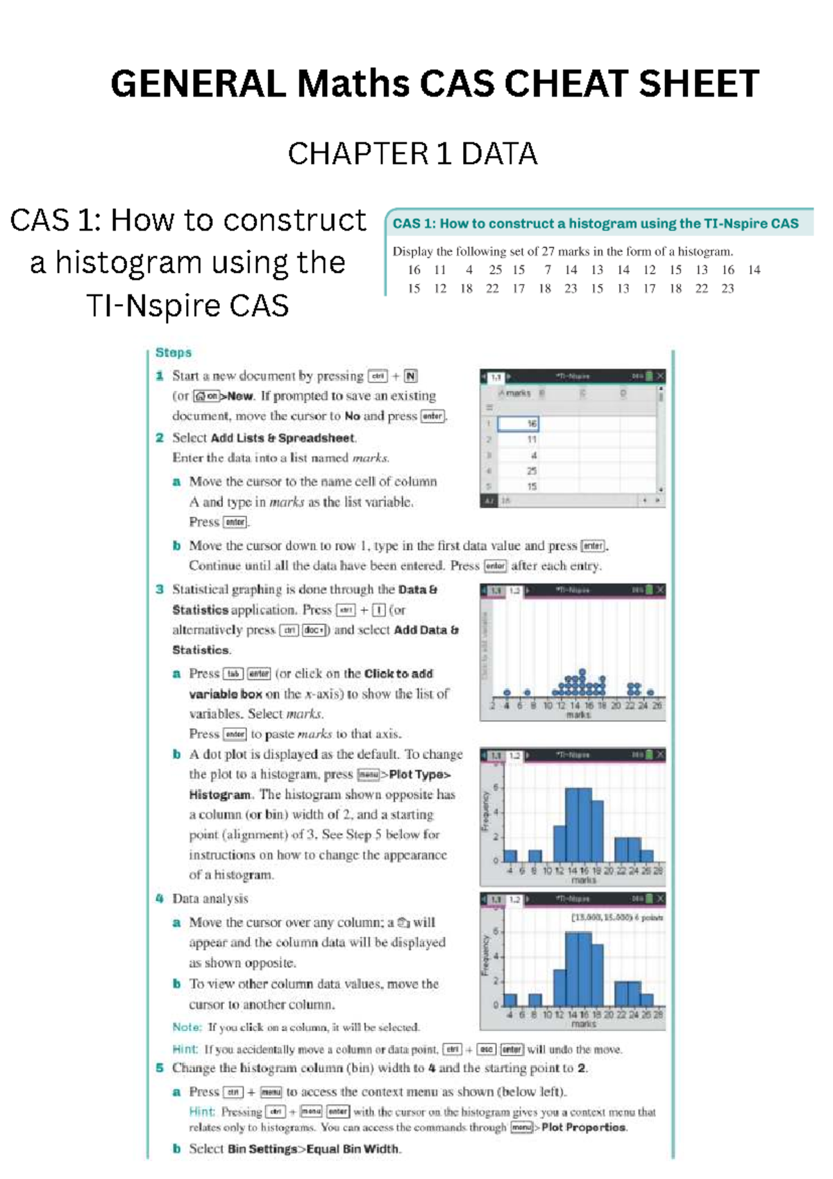 GENERAL Maths CAS Cheat Sheet: Histograms & More (Chapters 1-5) - Studocu