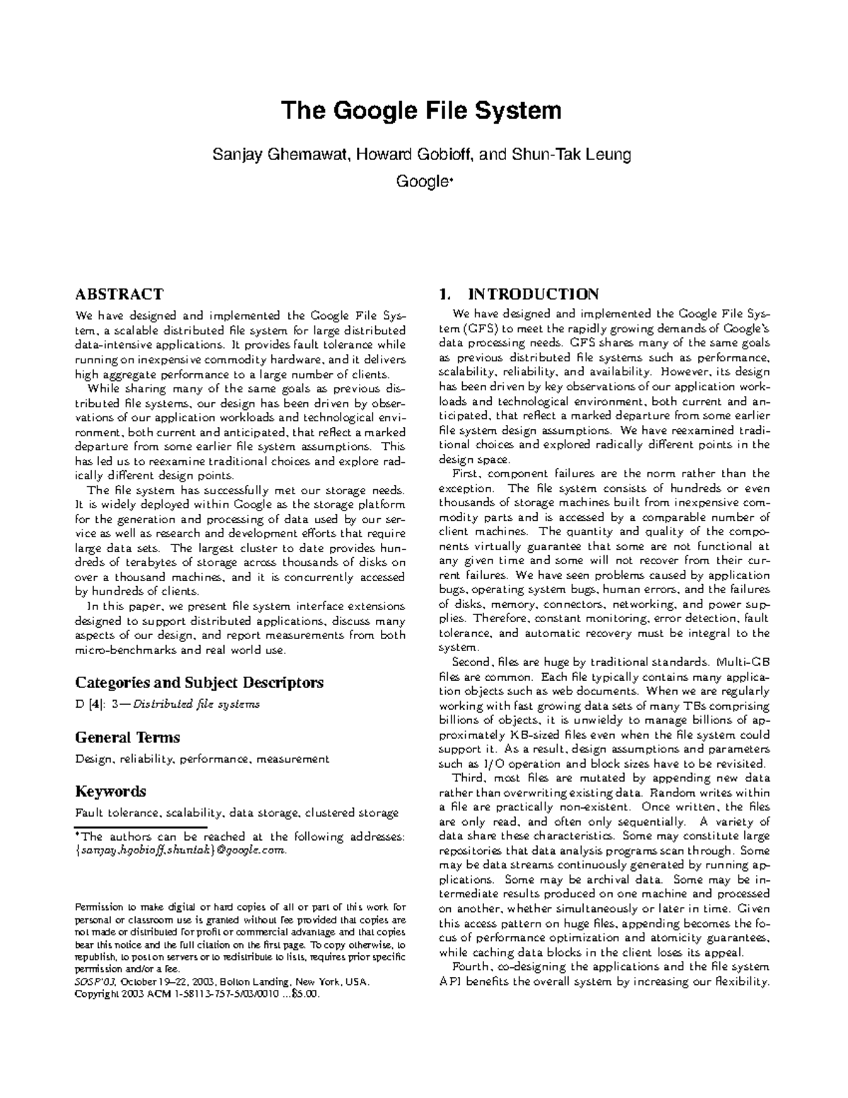 GFS - Google File System: Design, Performance, and Scalability Insights ...